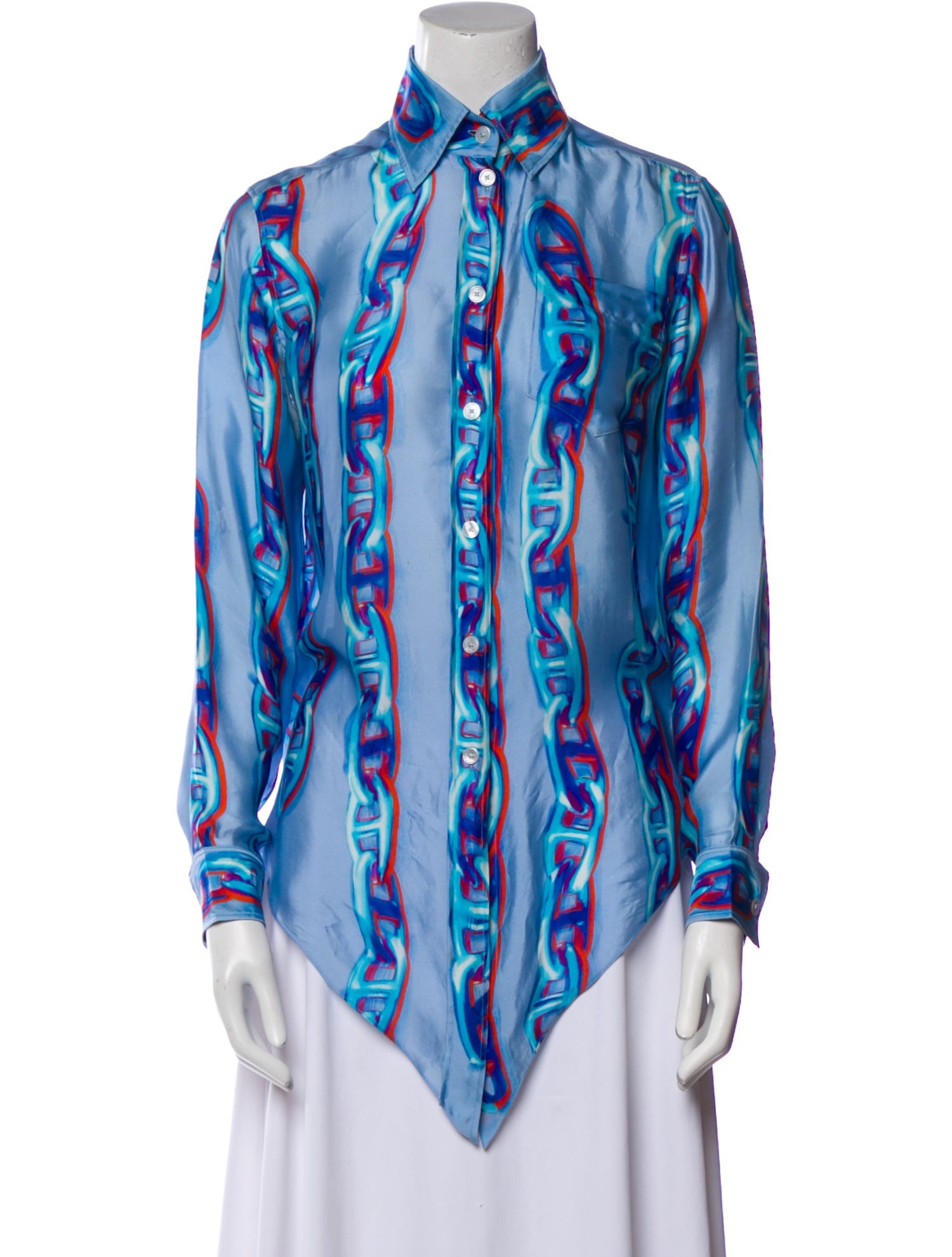 Hermès Silk Printed Button-Up Top