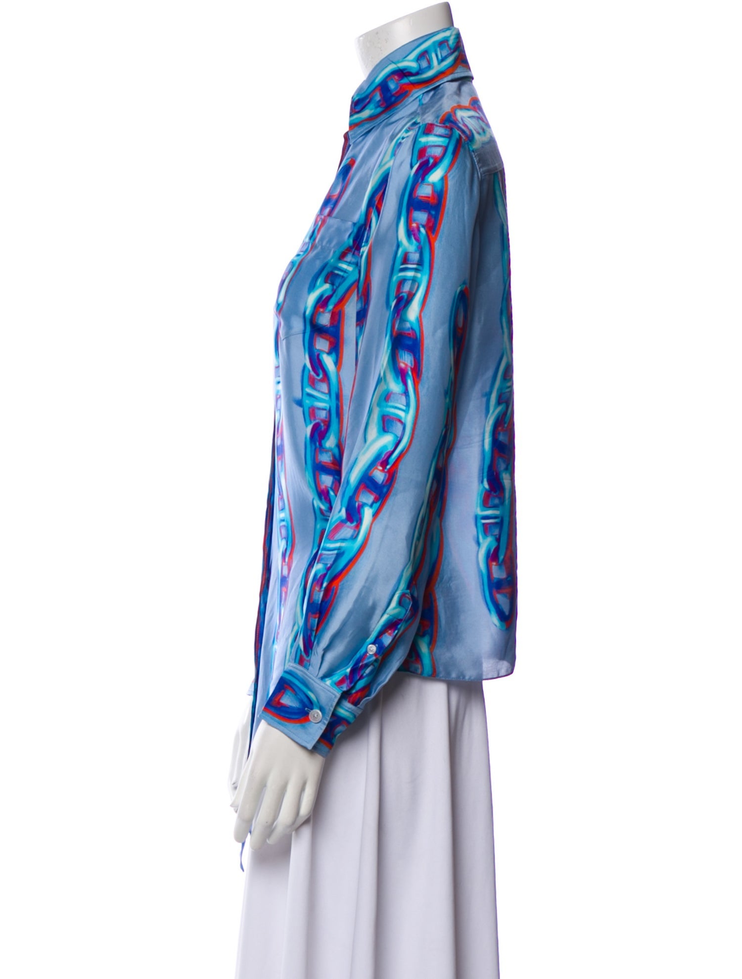 Hermès Silk Printed Button-Up Top