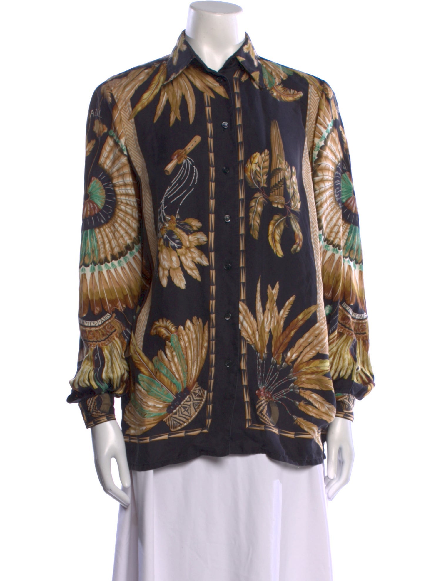 Hermès Silk Printed Button-Up Top