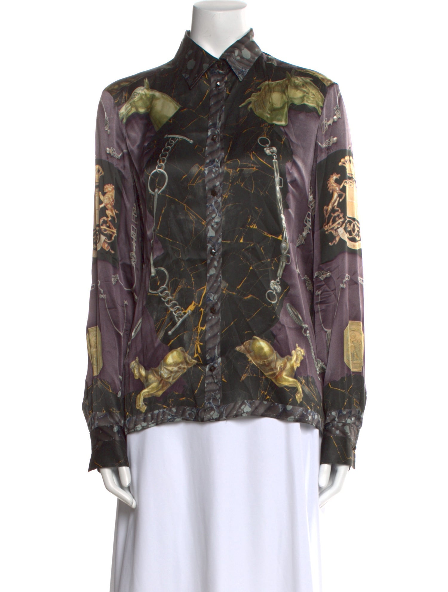 Hermès Silk Floral Print Button-Up Top