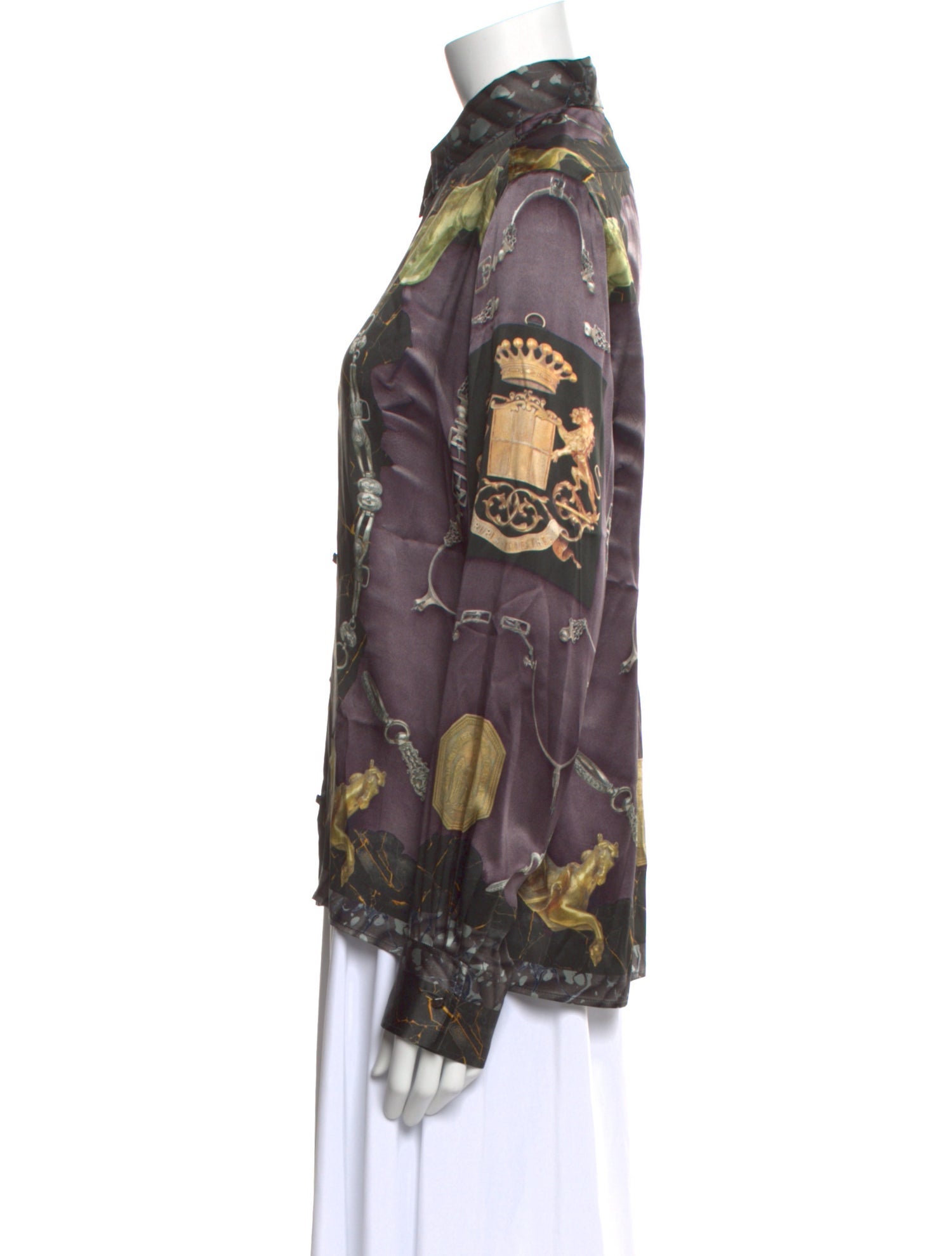 Hermès Silk Floral Print Button-Up Top