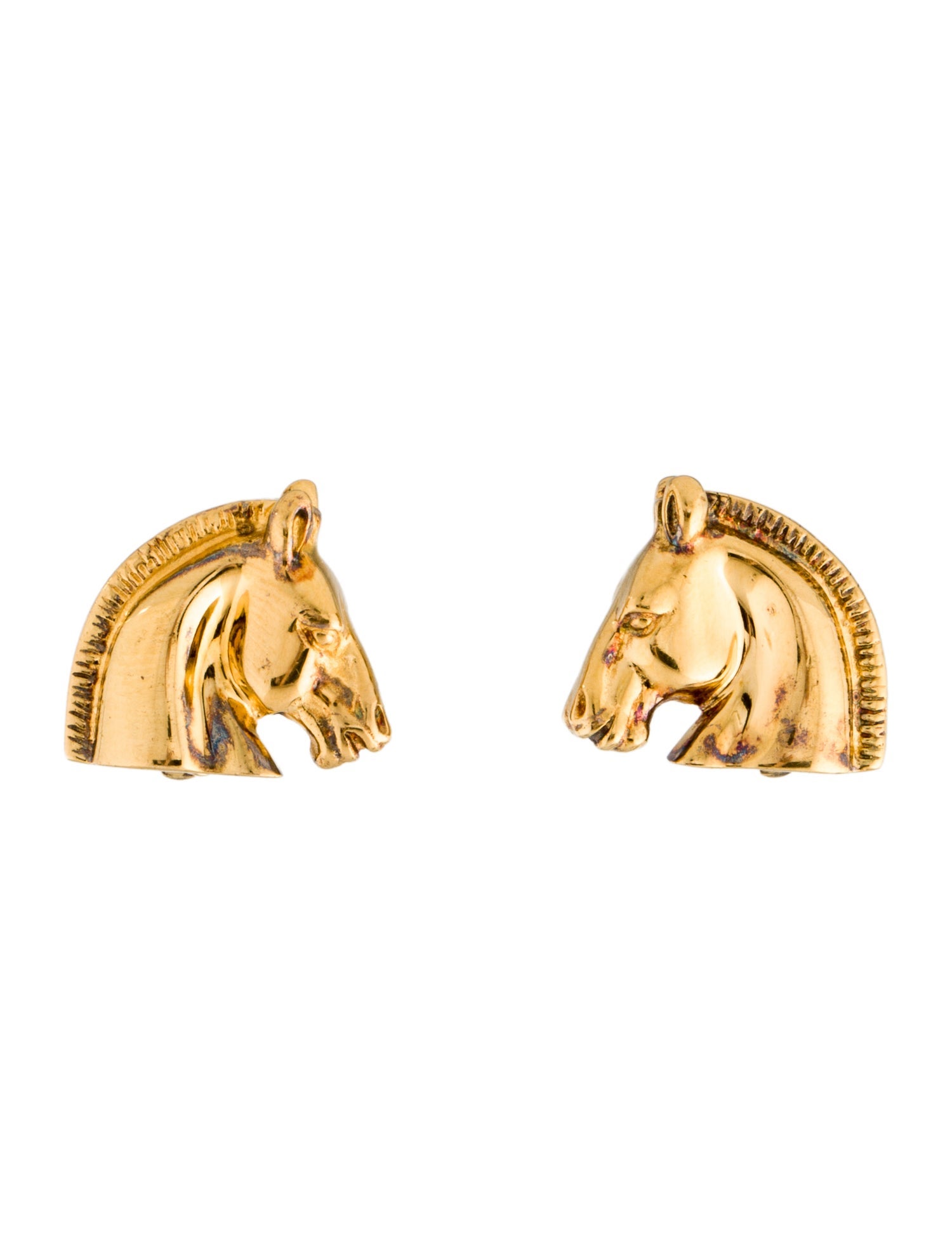 Hermès Vintage Bijouterie Fantaisie Horse Head Earrings, Small Model