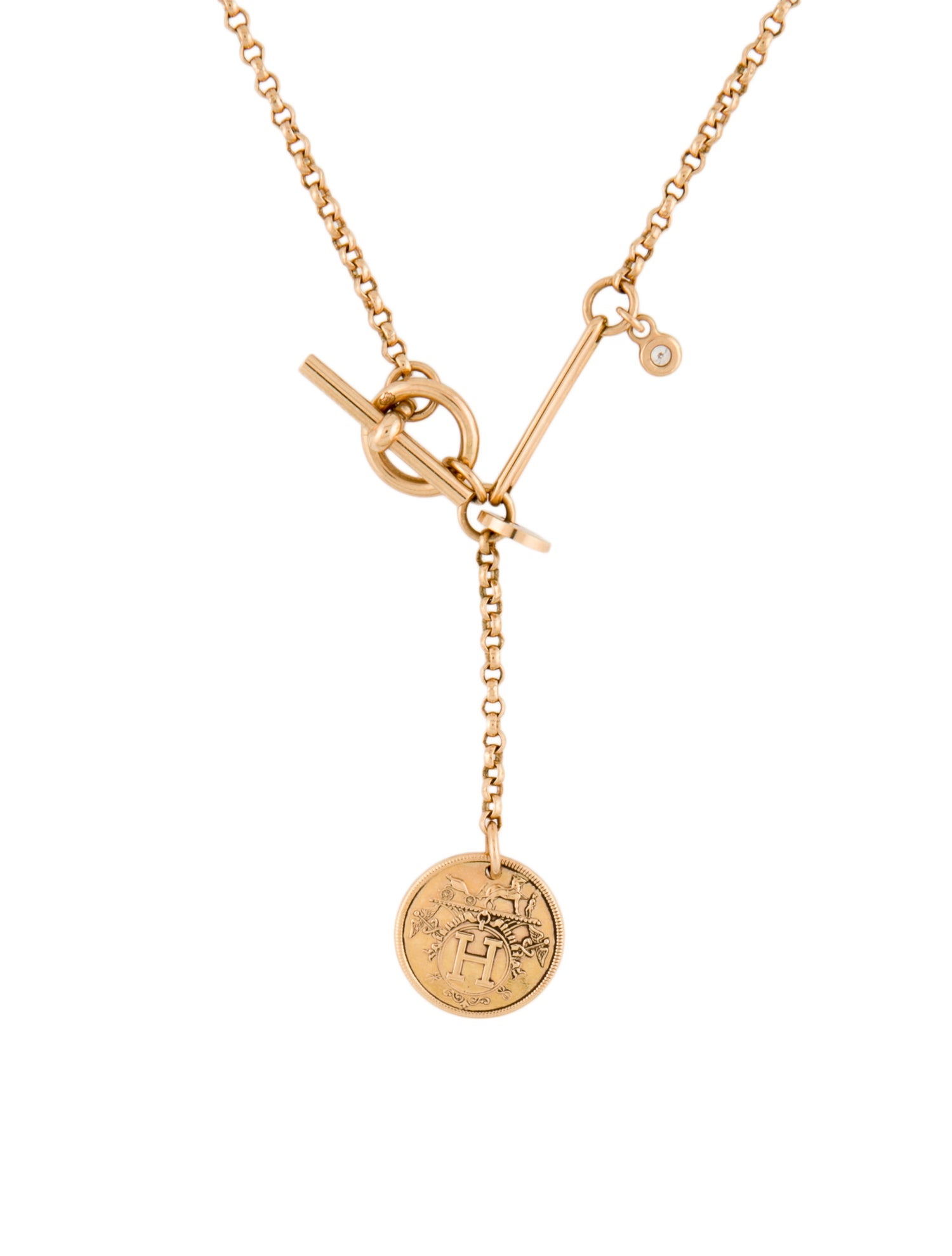 Hermès 18K Diamond Ex-Libris Pendant, Small Model