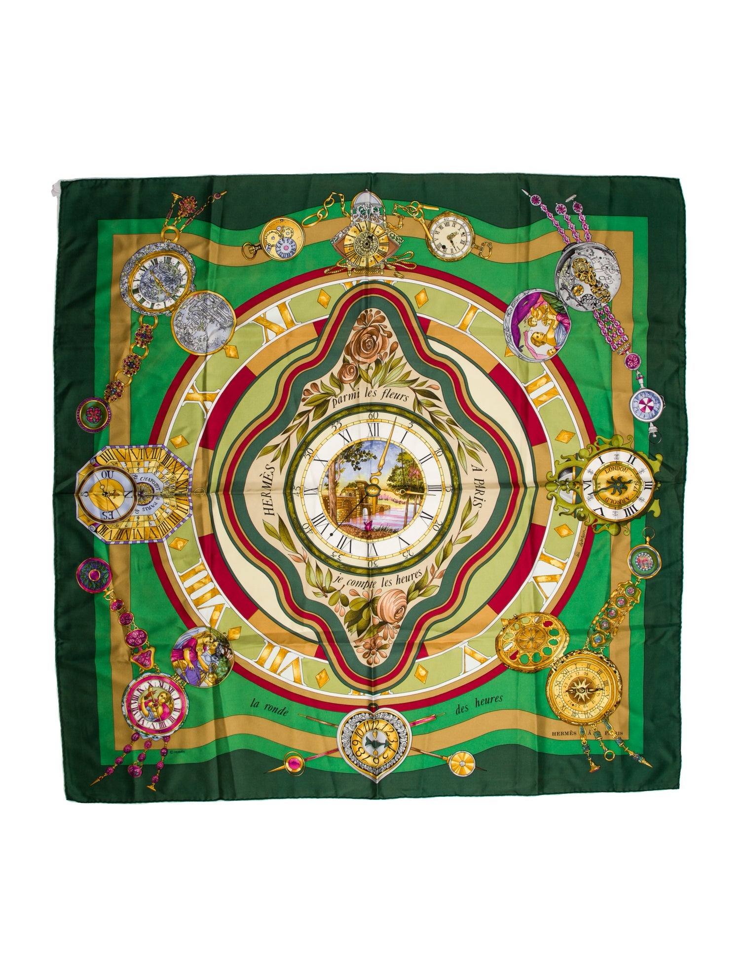 Hermès Parmi Les Fleurs Je Compte Les Heures Silk Scarf