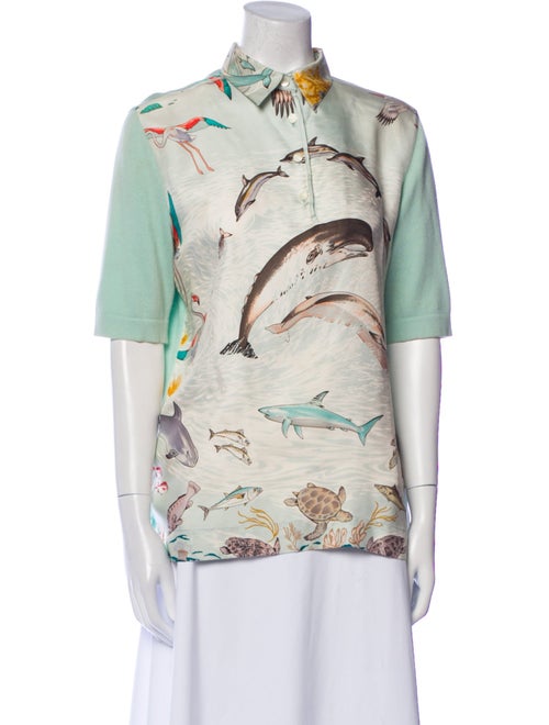 Hermès Silk Printed Button-Up Top