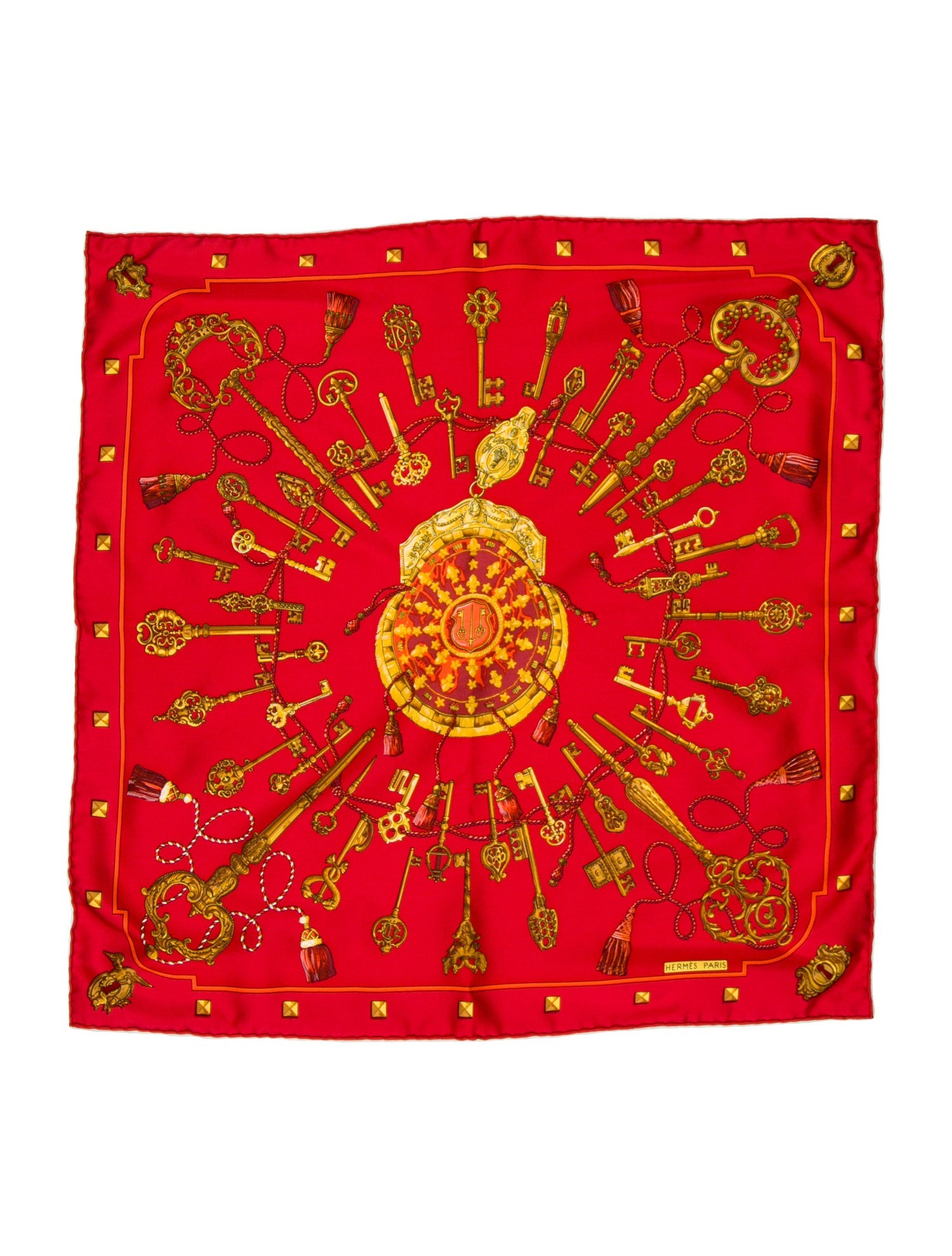 Hermès Les Cles Pocket Square Silk Scarf