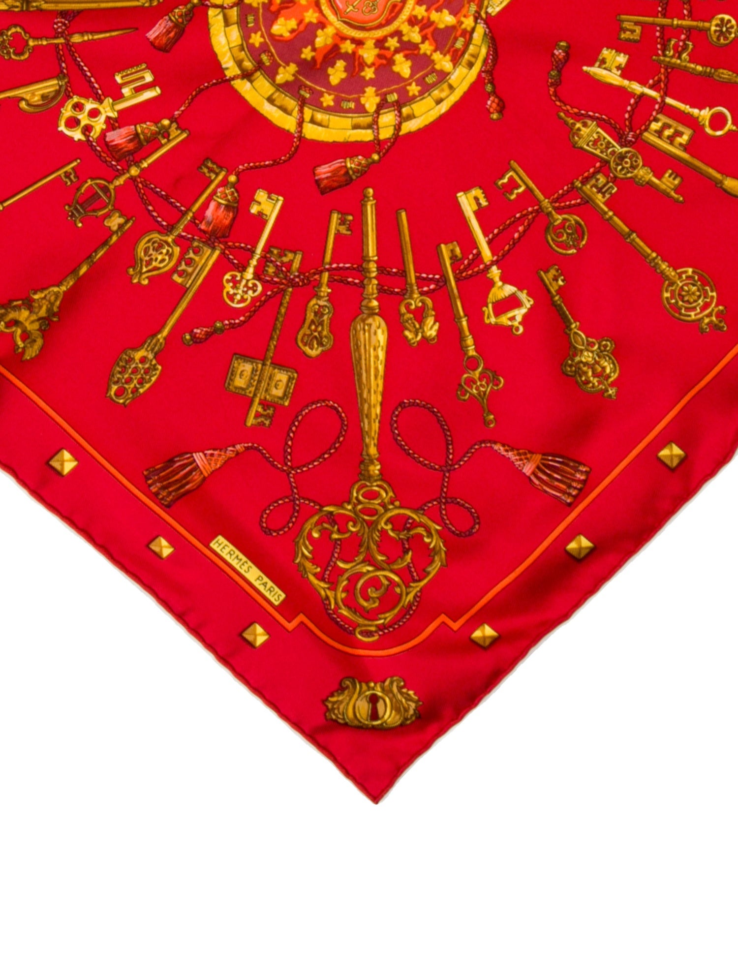 Hermès Les Cles Pocket Square Silk Scarf