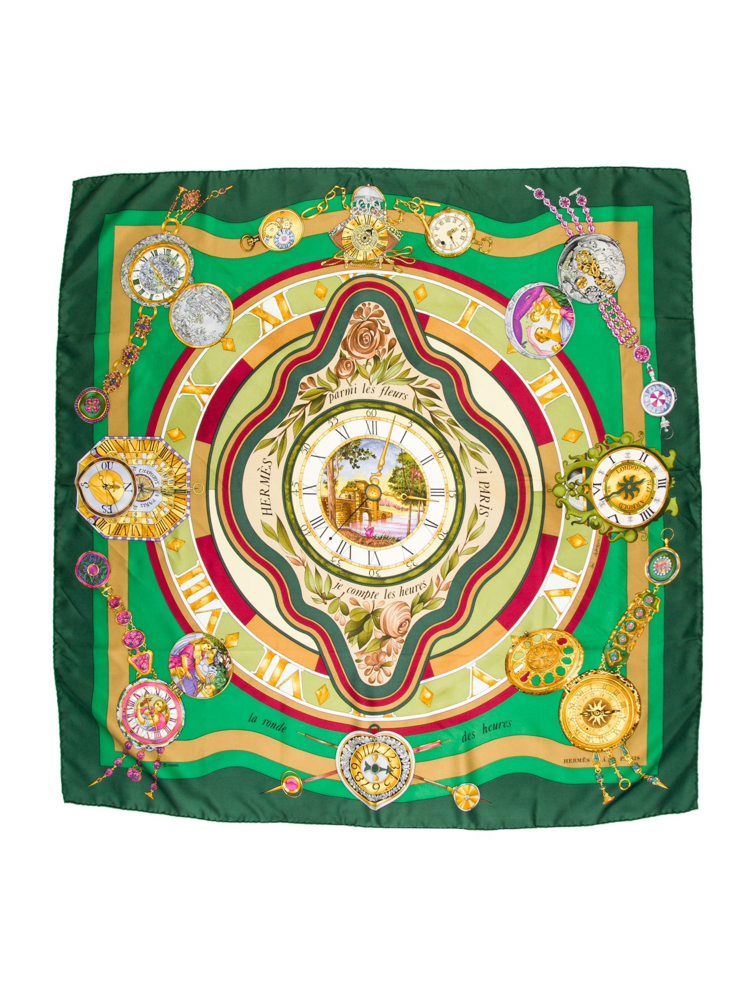 Hermès Parmi les Fleurs, Je Compte les Heures Silk Scarf