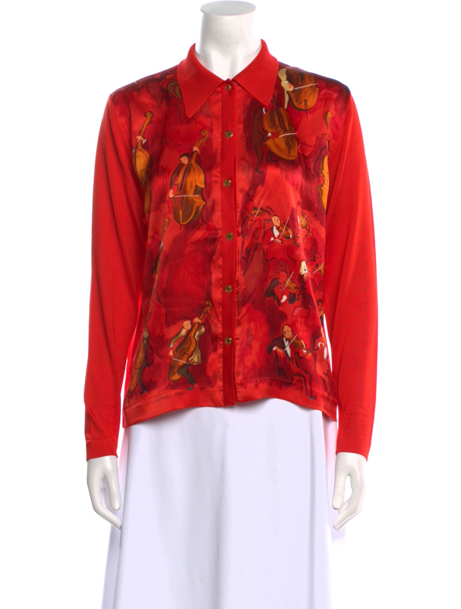 Hermès Silk Printed Button-Up Top