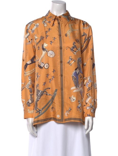Hermès Silk Printed Button-Up Top