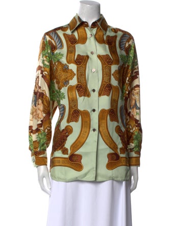 Hermès Silk Printed Button-Up Top