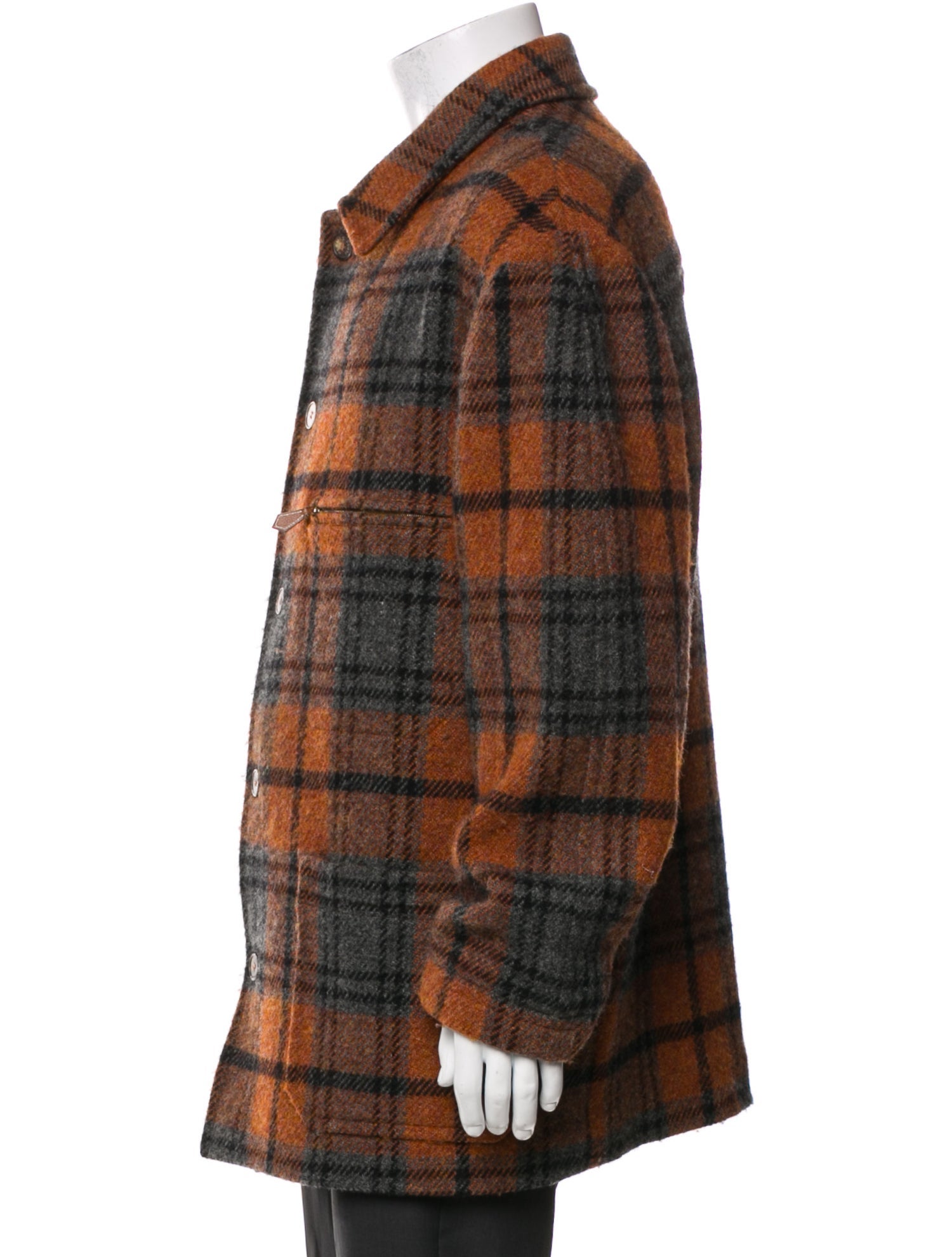 Hermès Wool Plaid Print Overcoat