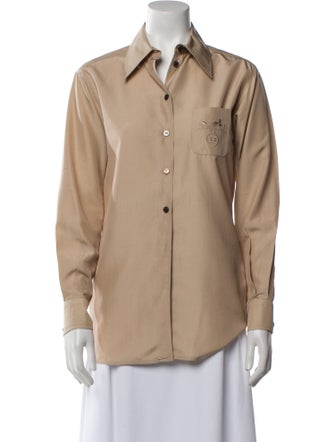 Hermès Silk Long Sleeve Button-Up Top