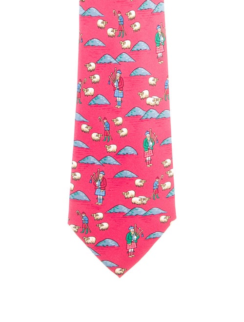 Hermès white sheep and man pattern print tie