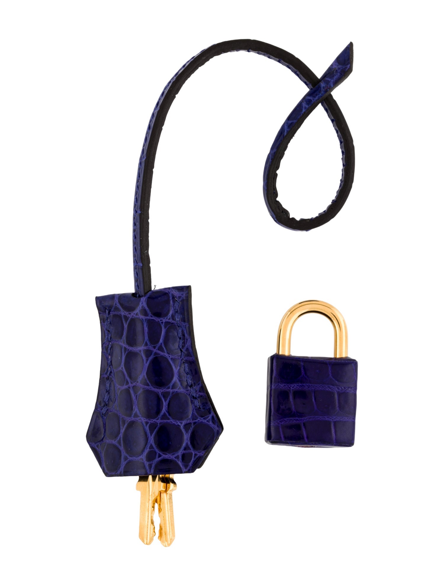 Hermès Shiny Crocodile Clochette Lock & Key Set