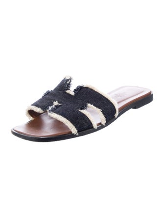 Hermès H Logo Denim Slides