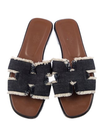 Hermès H Logo Denim Slides