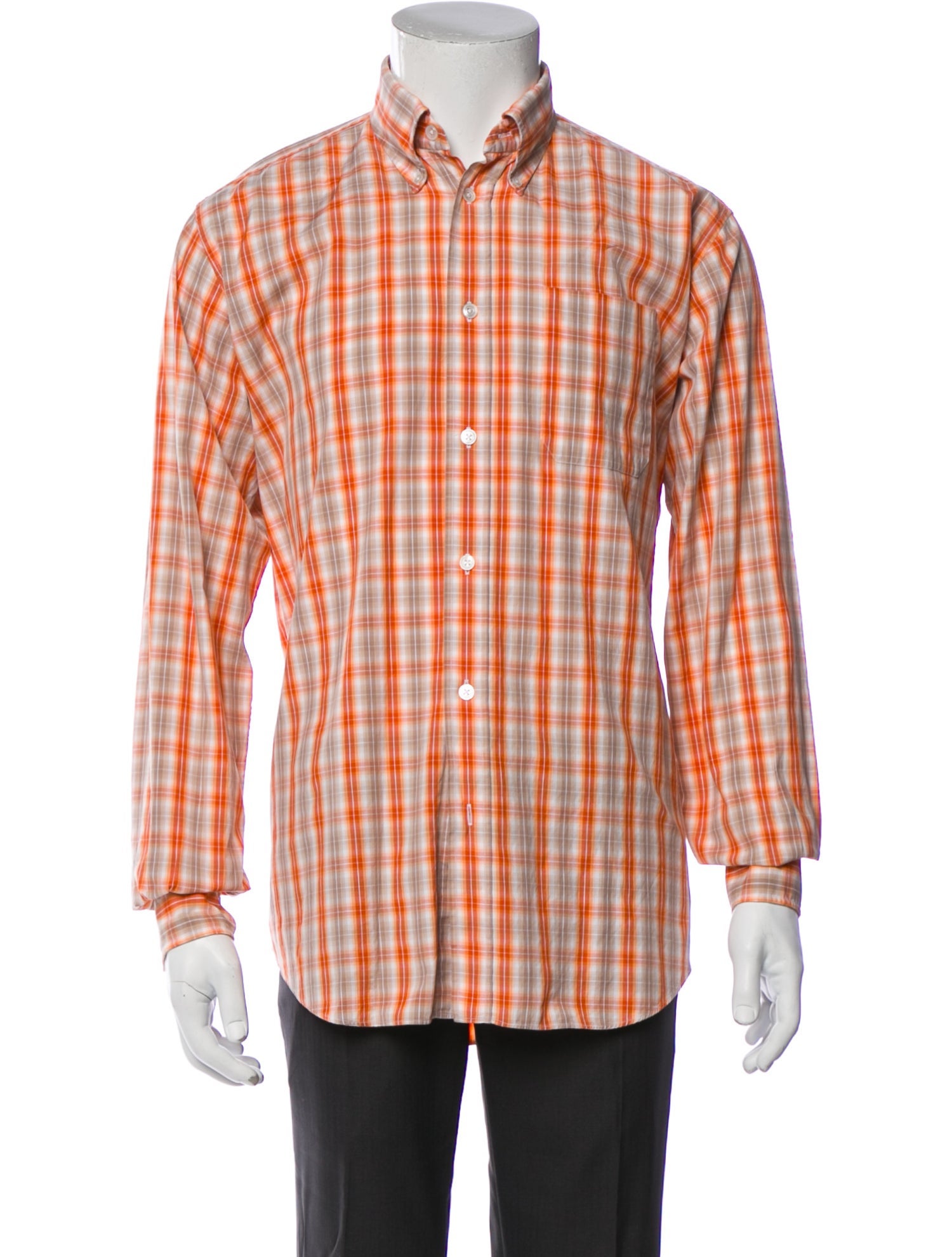 Hermès Plaid Print Long Sleeve Dress Shirt