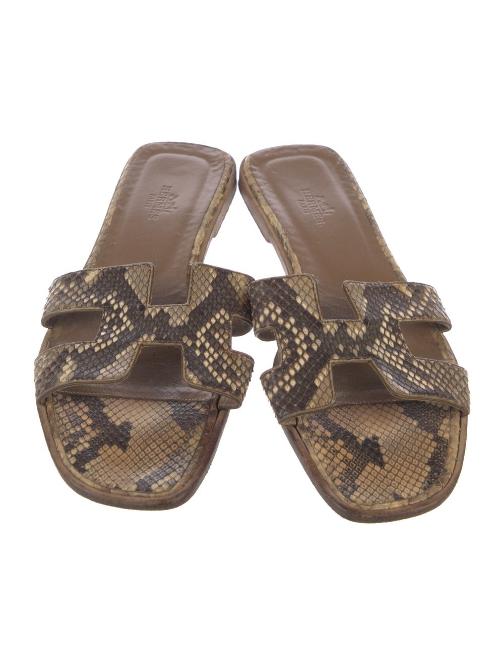 Hermès Oran Slides White Python H Logo Leather Tr… - image 3