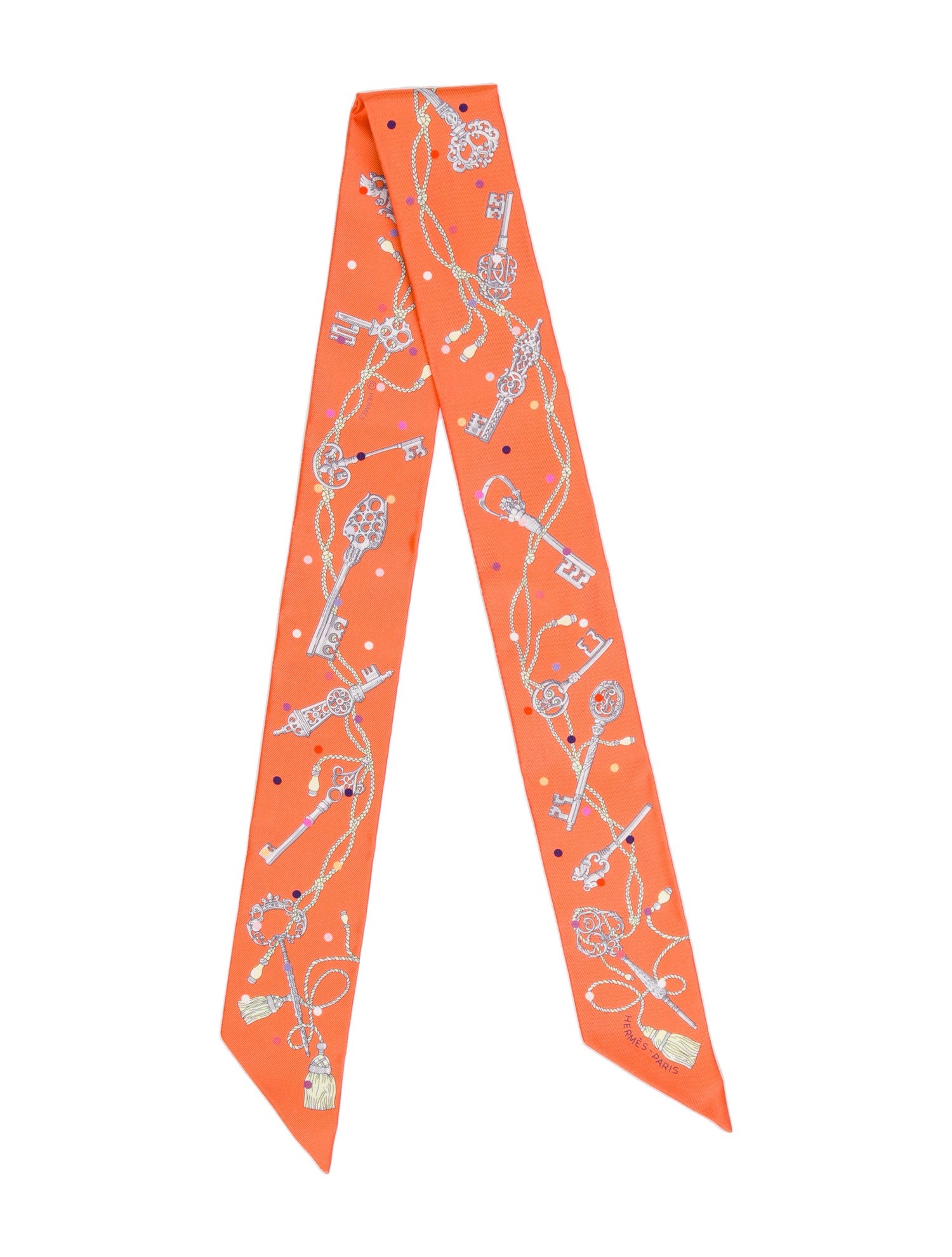 Hermès Les Cles A Pois Silk Twilly Scarf