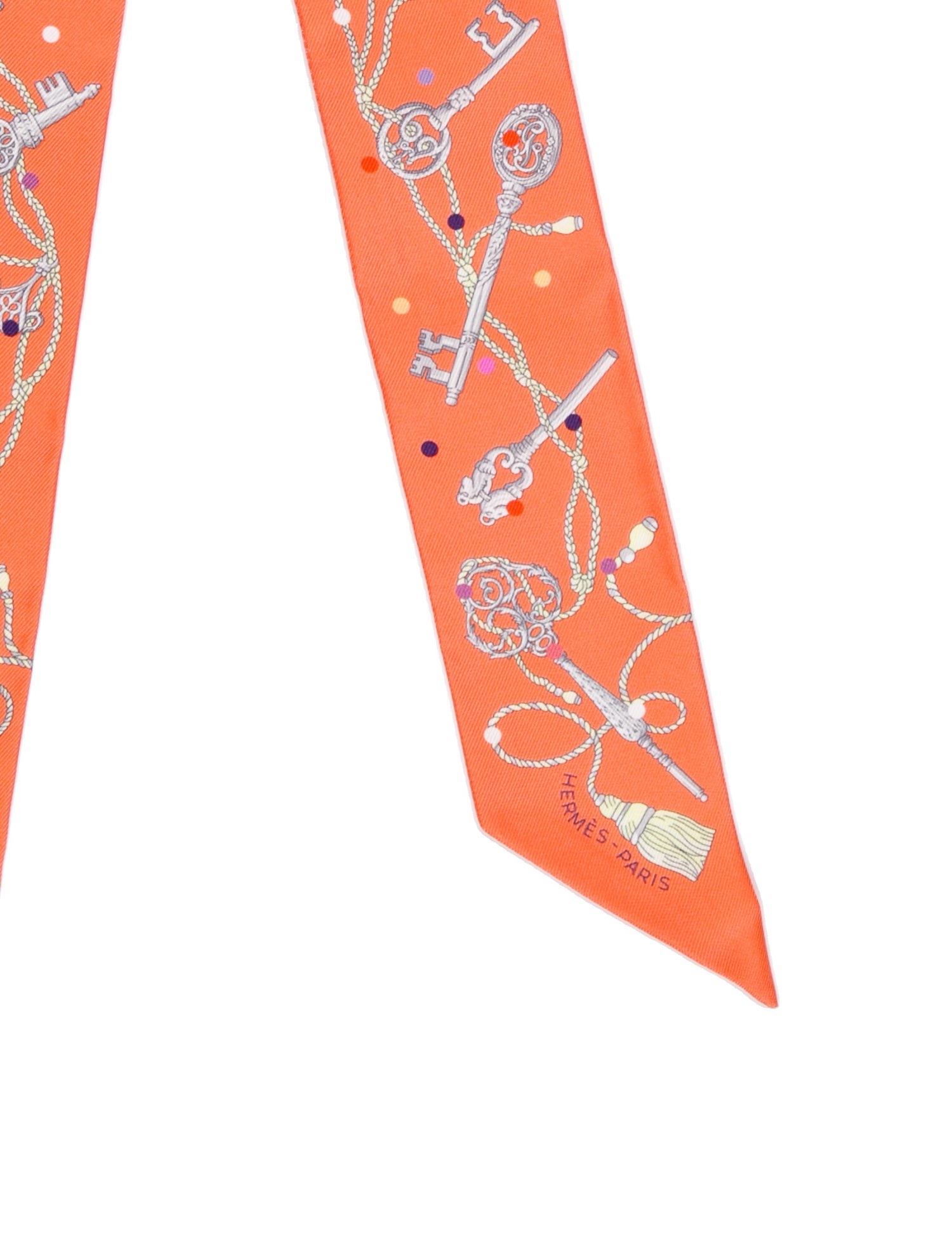 Hermès Les Cles A Pois Silk Twilly Scarf
