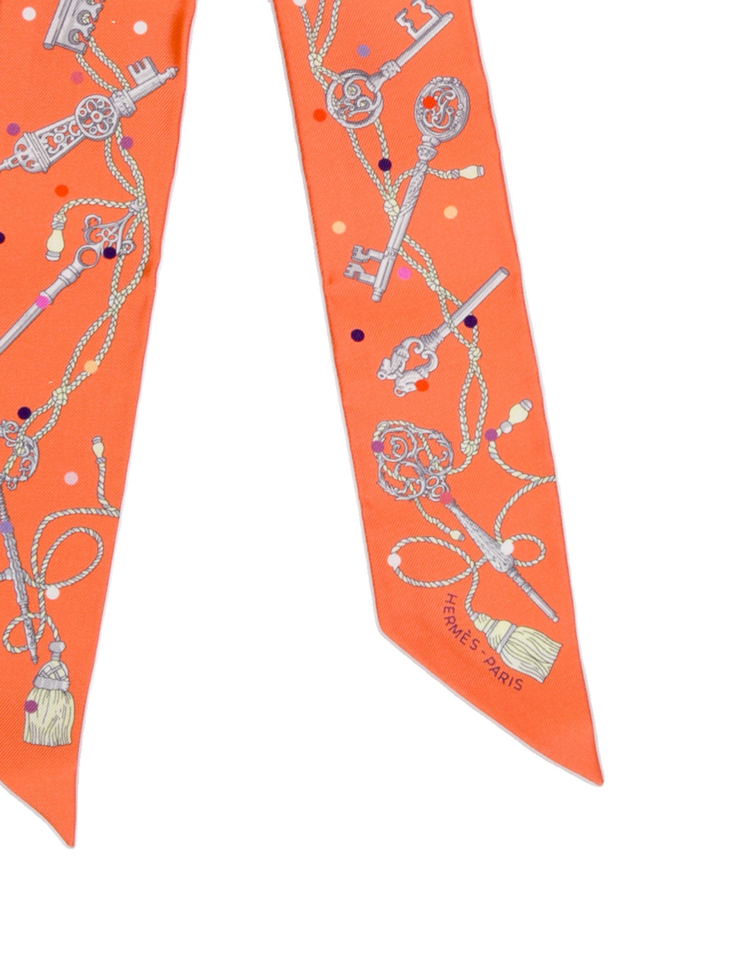 Hermès Les Cles A Pois Silk Twilly Scarf