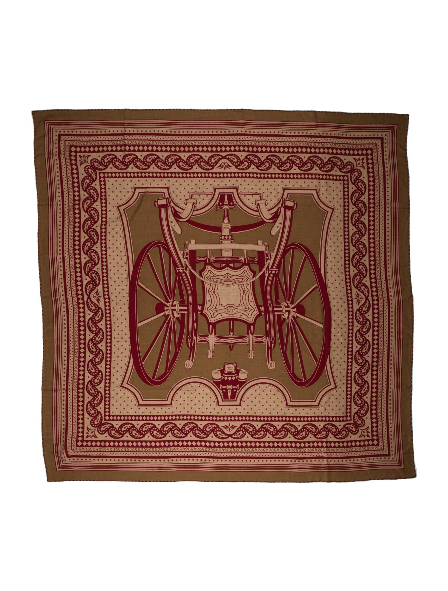 Hermès Les Roues De Phaeton Cashmere Shawl w/ Tags