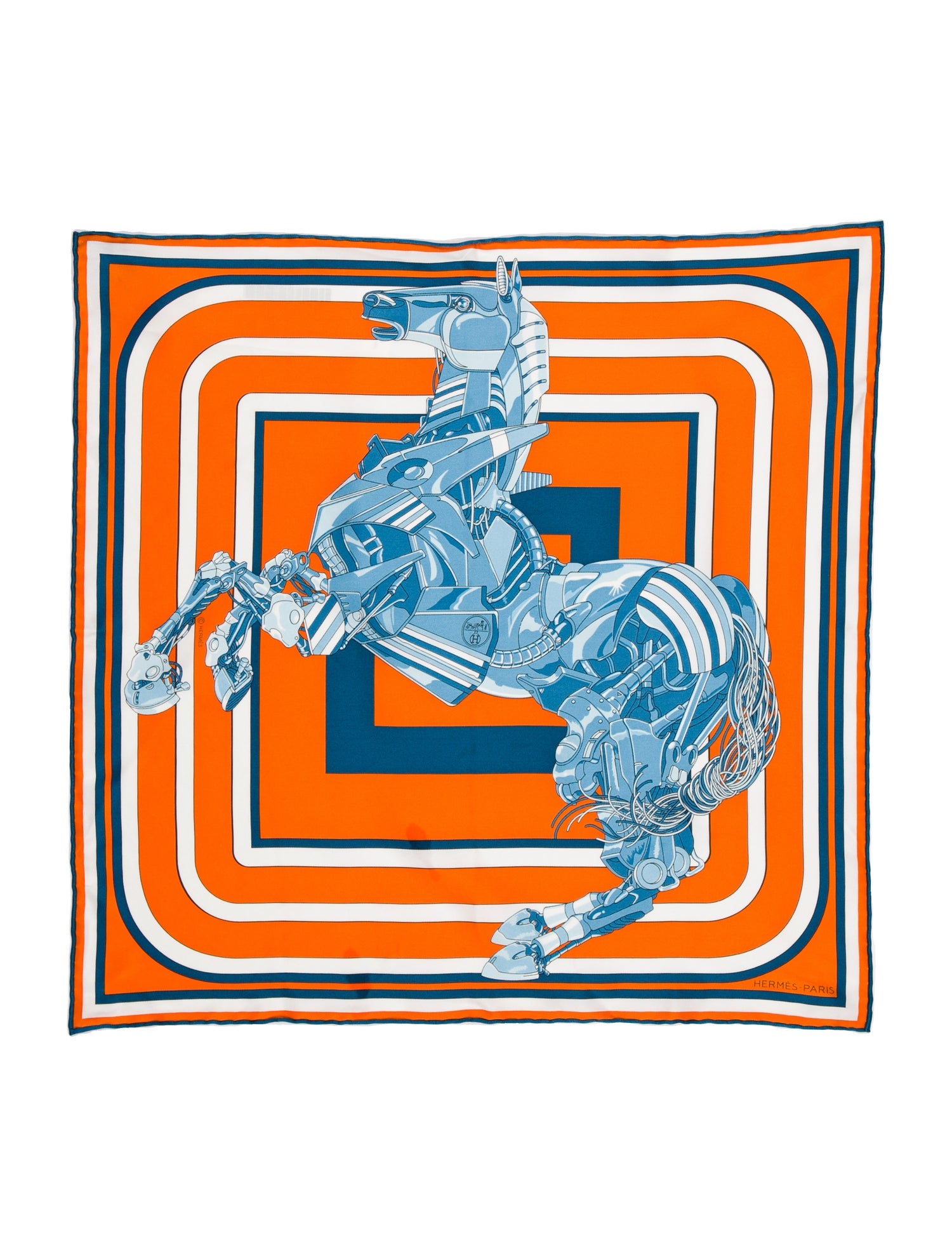 Hermès Robocabar 45 Silk Pocket Square