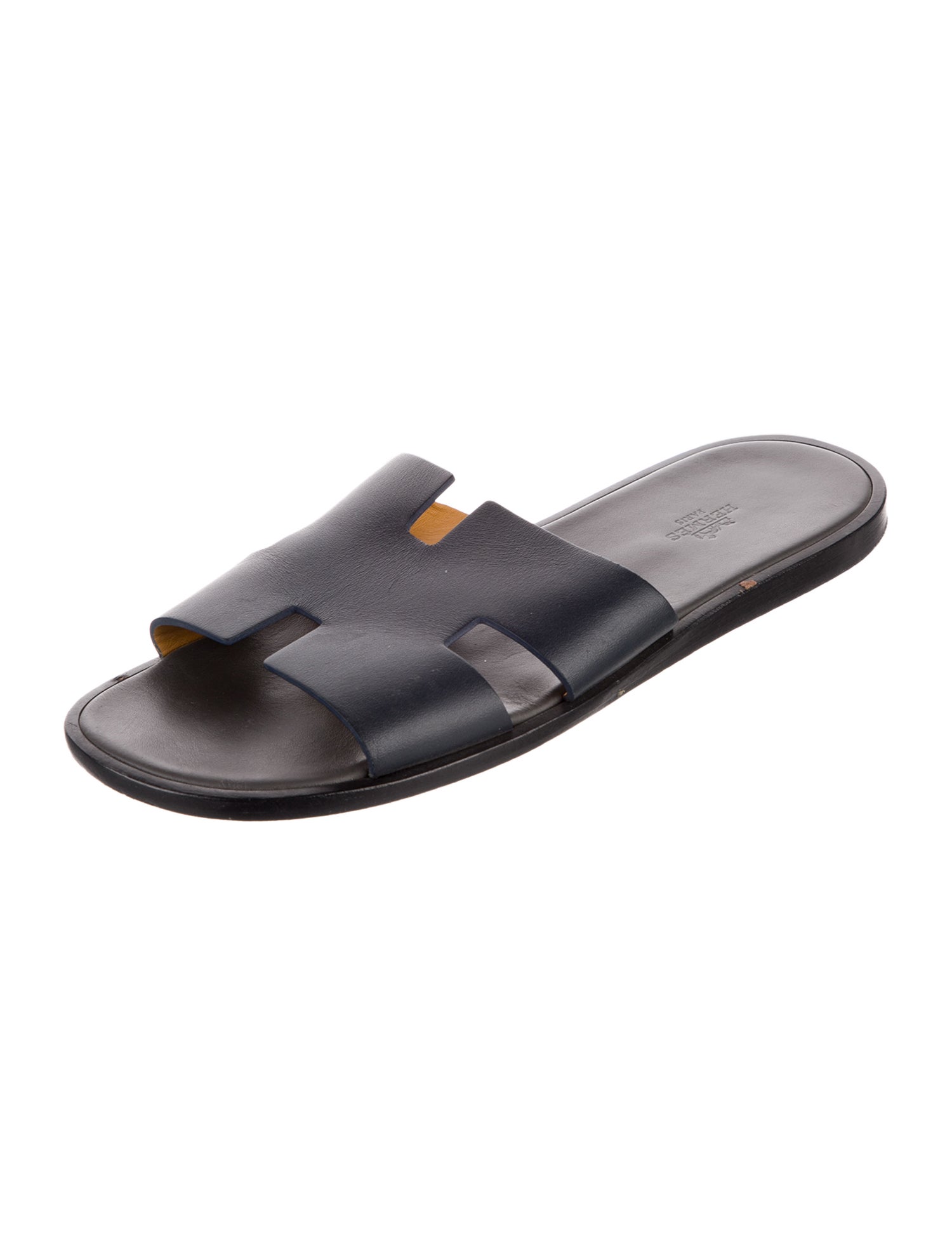 Hermès H Logo Leather Slides