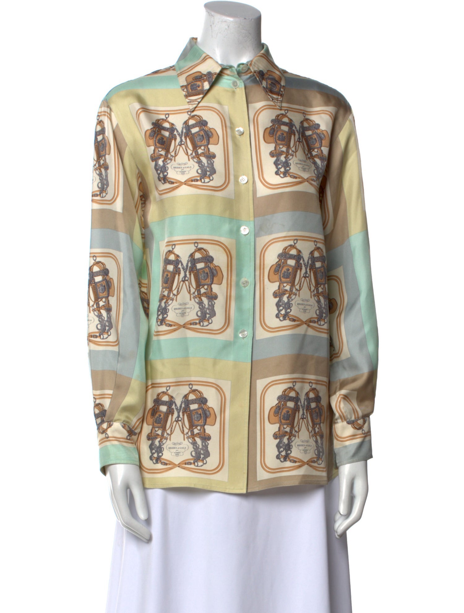 Hermès Silk Printed Button-Up Top