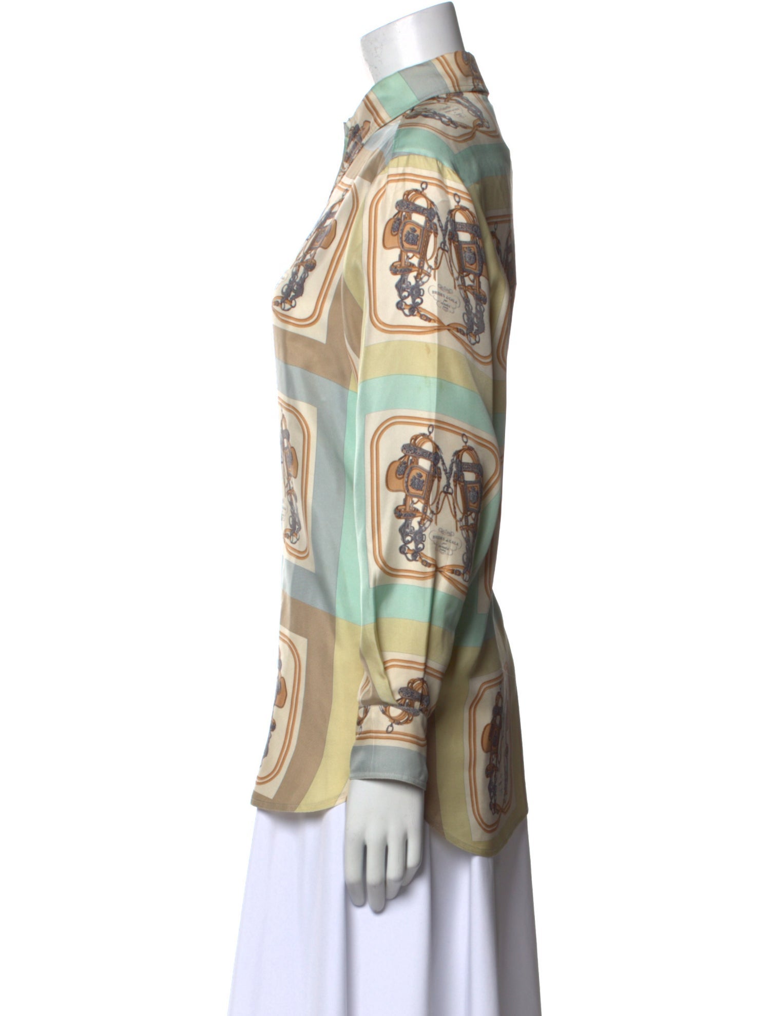 Hermès Silk Printed Button-Up Top