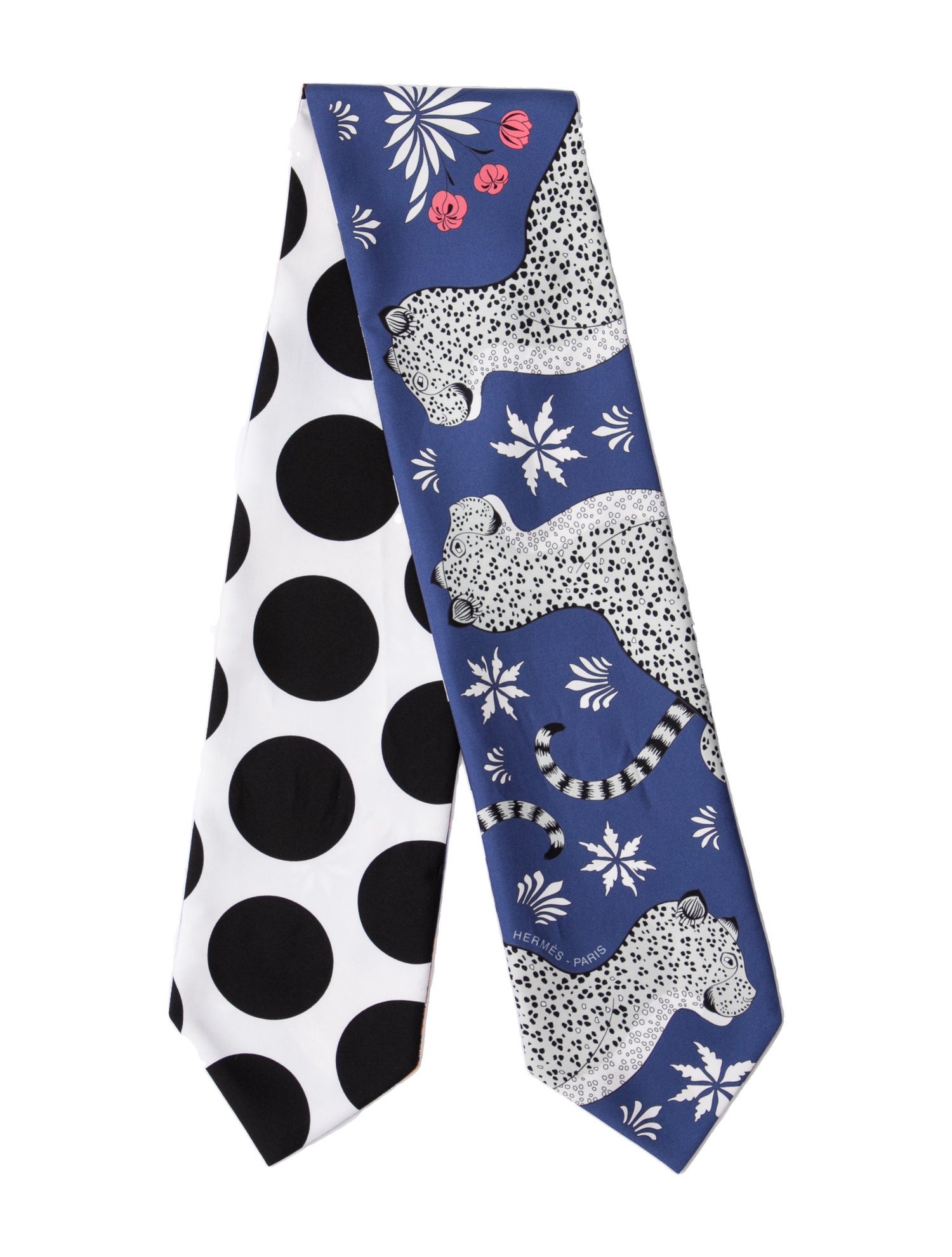 Hermès Les Leopards Twill Up Silk Twilly Scarf