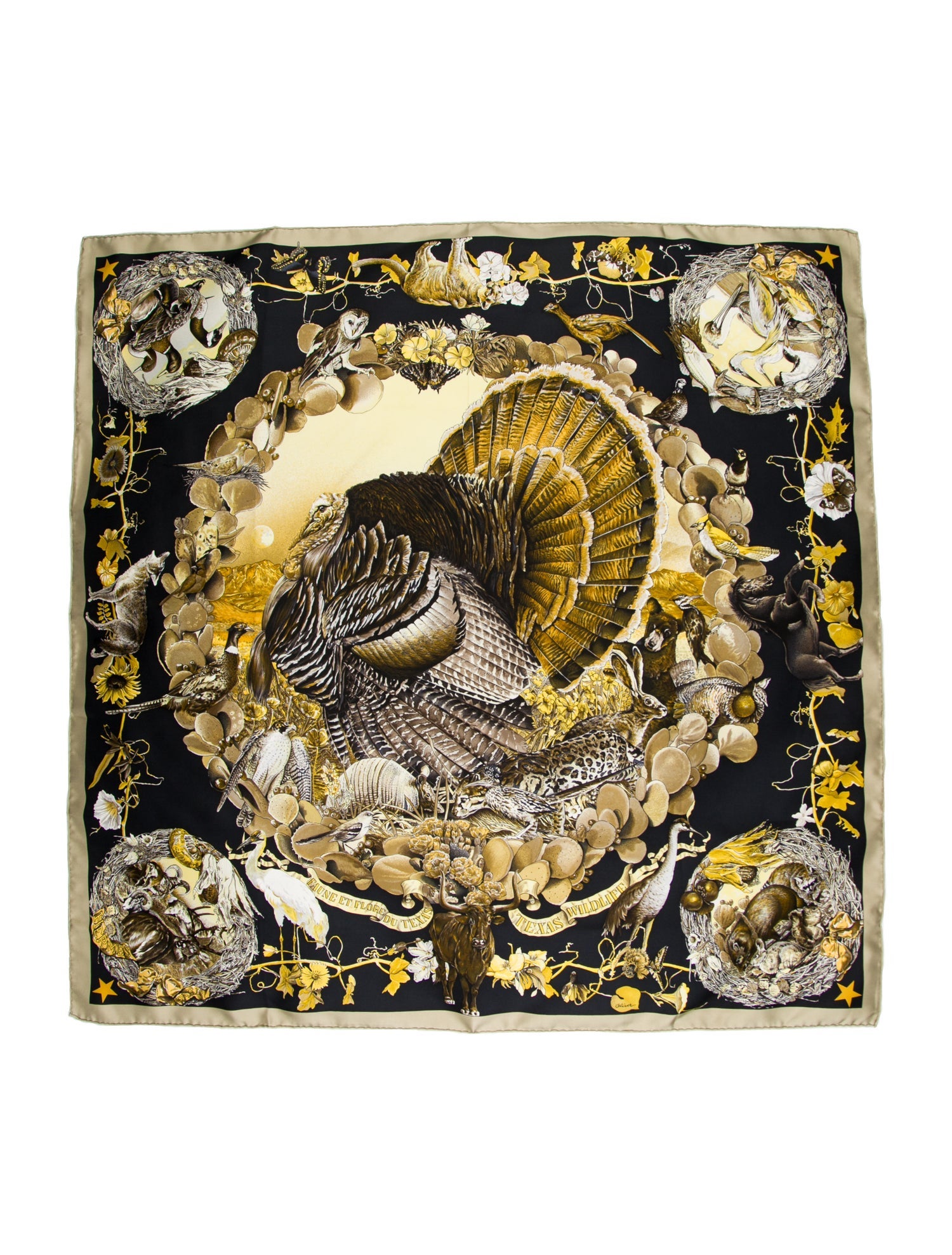 Hermès Faune Et Flore du Texas Wildlife Silk Scarf
