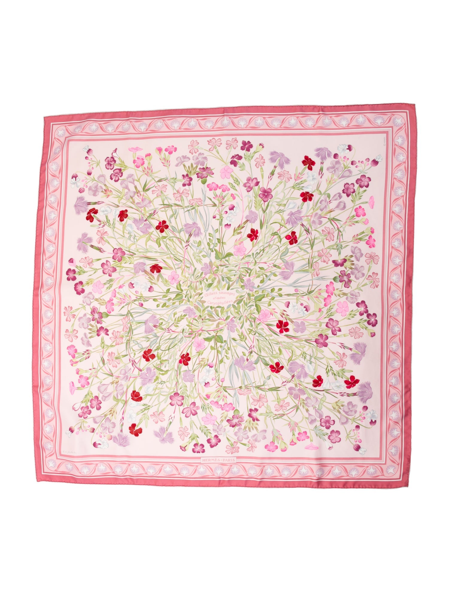 Hermès Œillets Sauvages et Autres Caryophyllées Silk Scarf