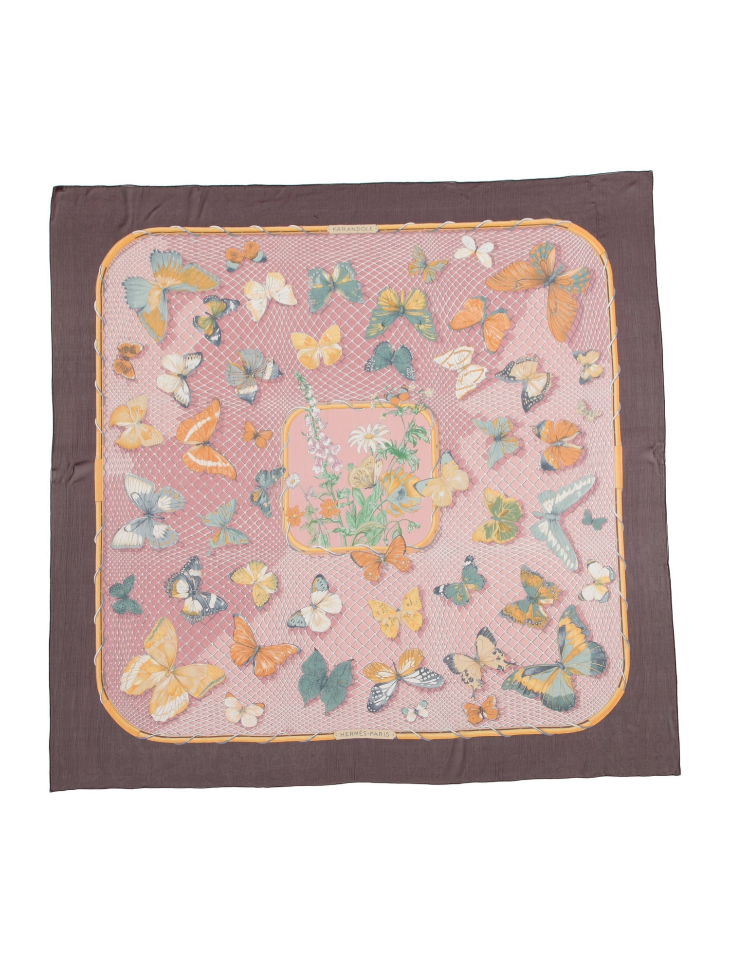 Hermès Farandole Des Champs Mousseline Silk Shawl w/ Tags