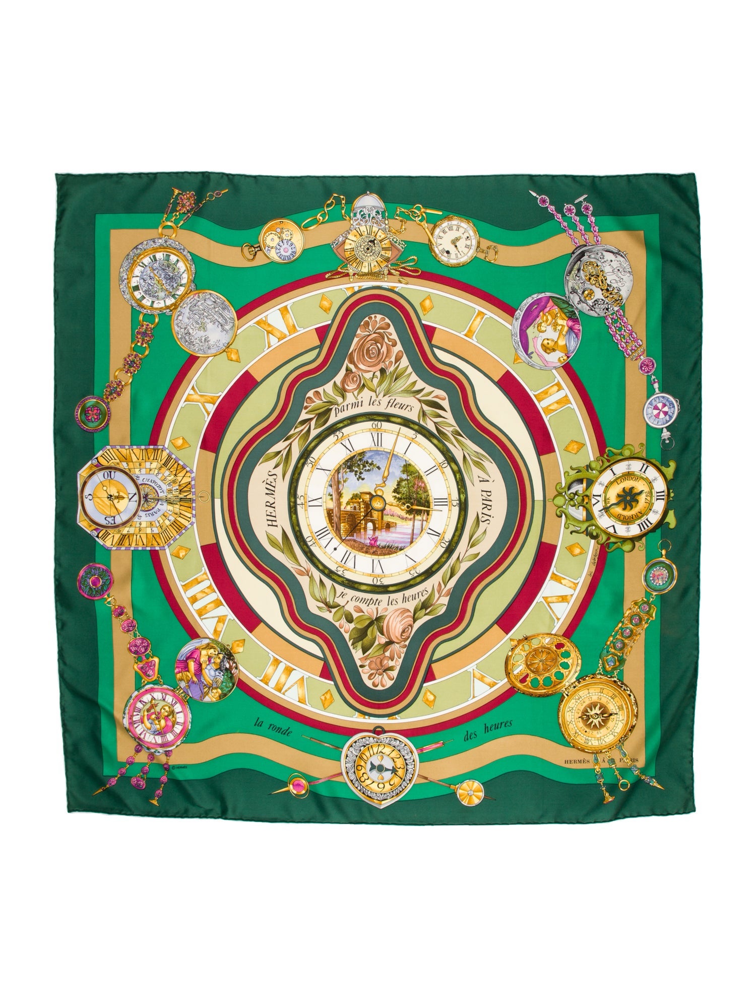 Hermès Parmi les Fleurs, Je Compte les Heures Silk Scarf
