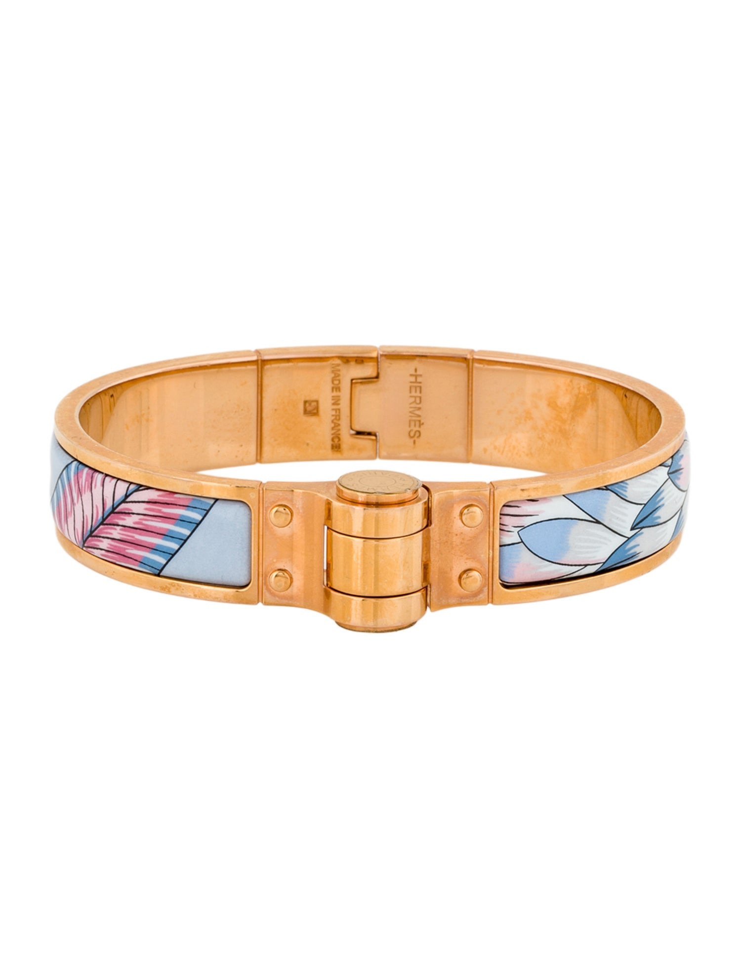 Hermès Narrow Enamel Hinged Bangle Bracelet