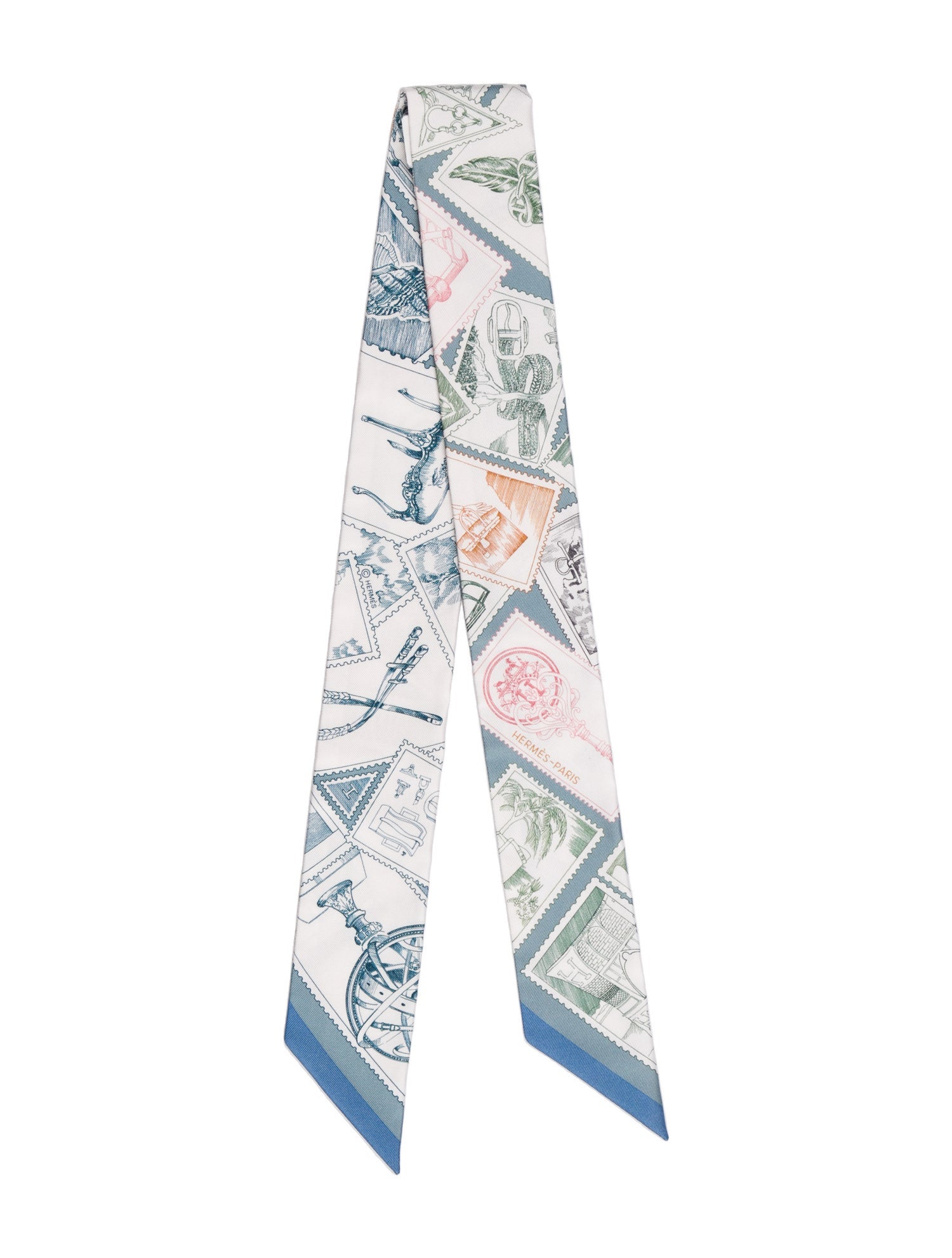 Hermès Le Philateliste du Faubourg Silk Twilly Scarf w/ Tags