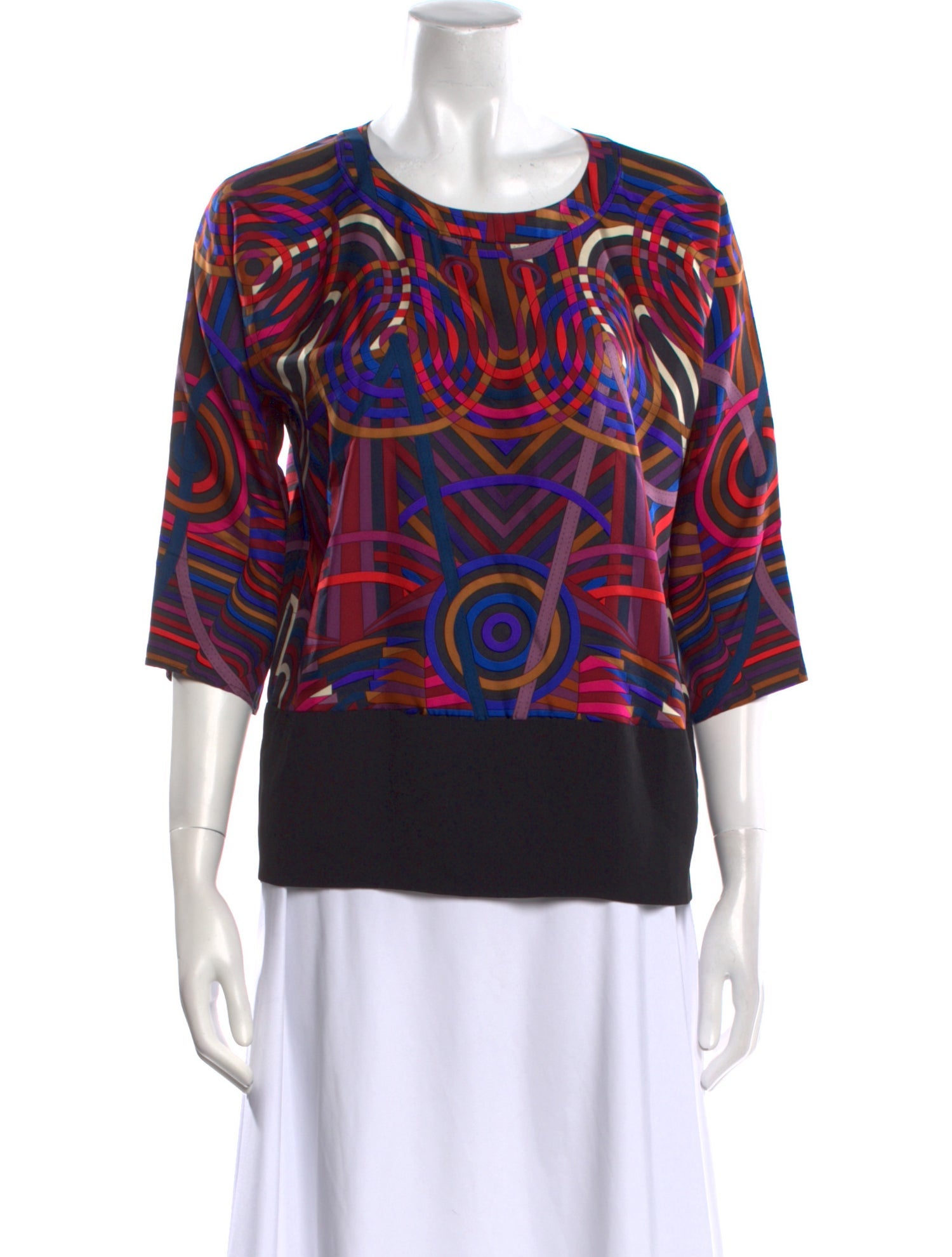Hermès Graphic Print Long Sleeve Silk T-Shirt