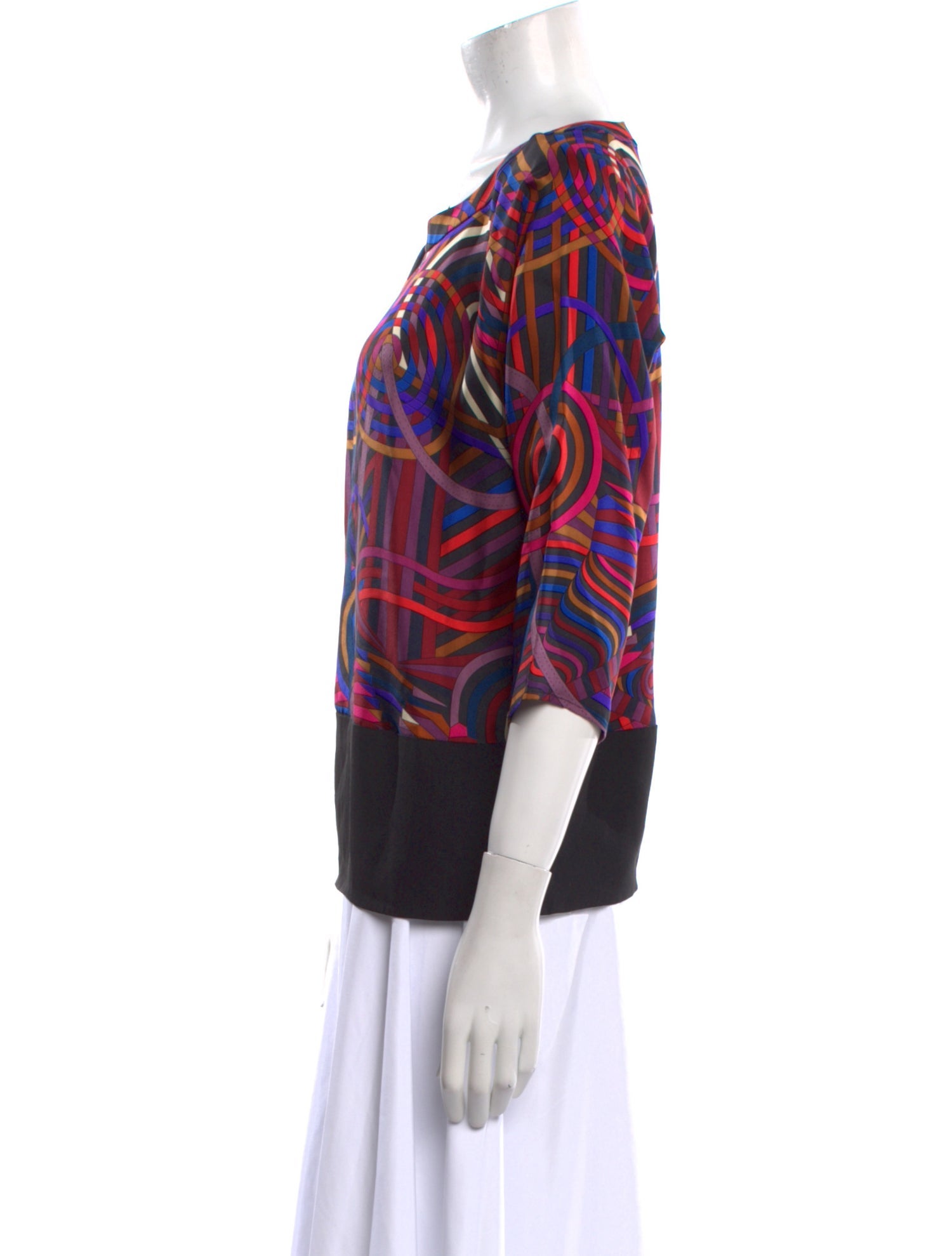 Hermès Graphic Print Long Sleeve Silk T-Shirt