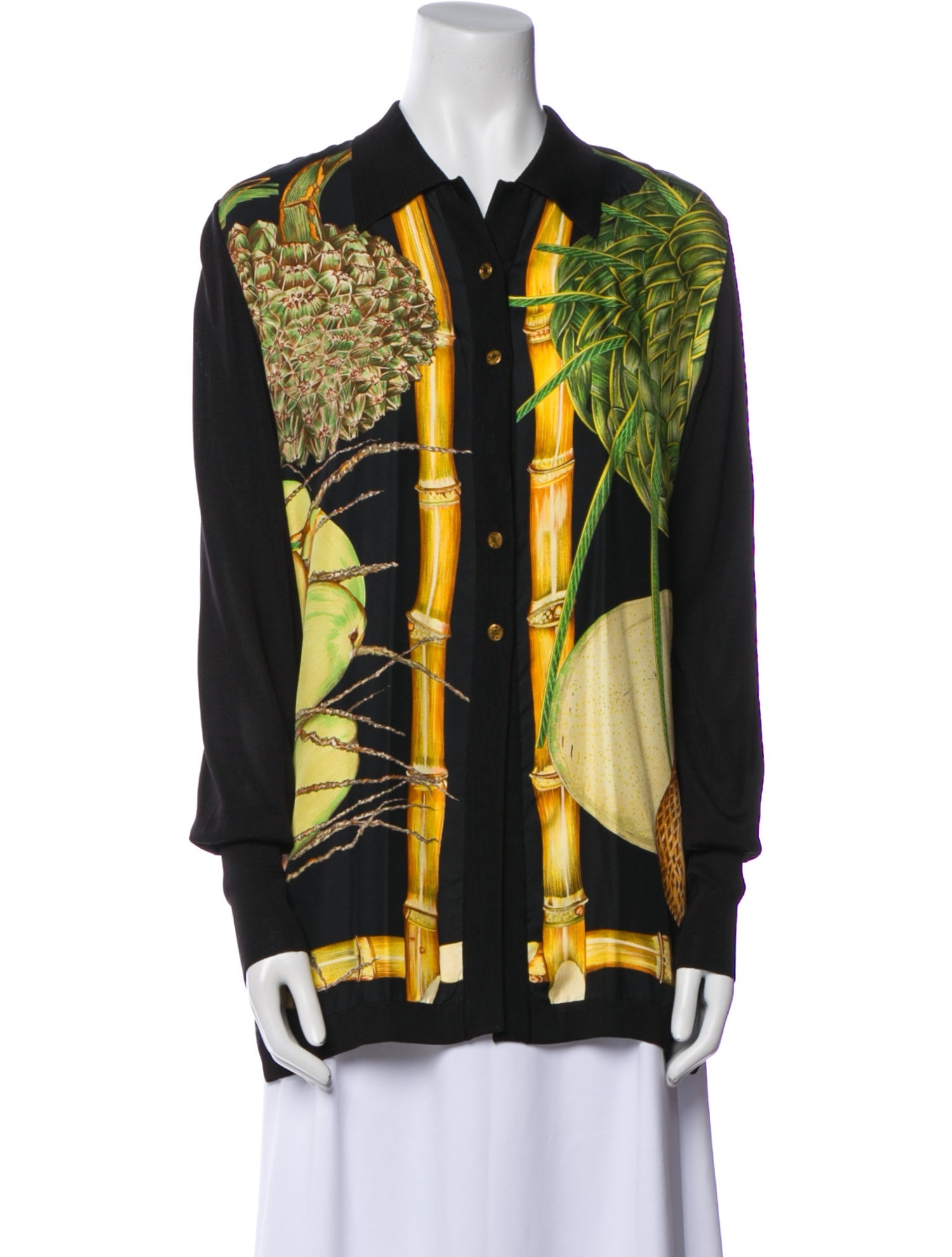 Hermès Silk Printed Button-Up Top