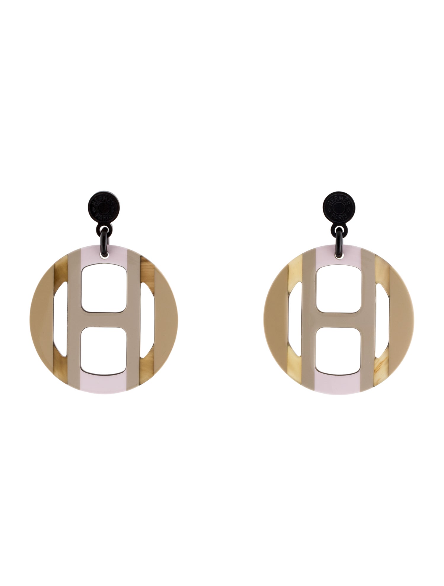 Hermès Lacquered Horn H Equipe Earrings