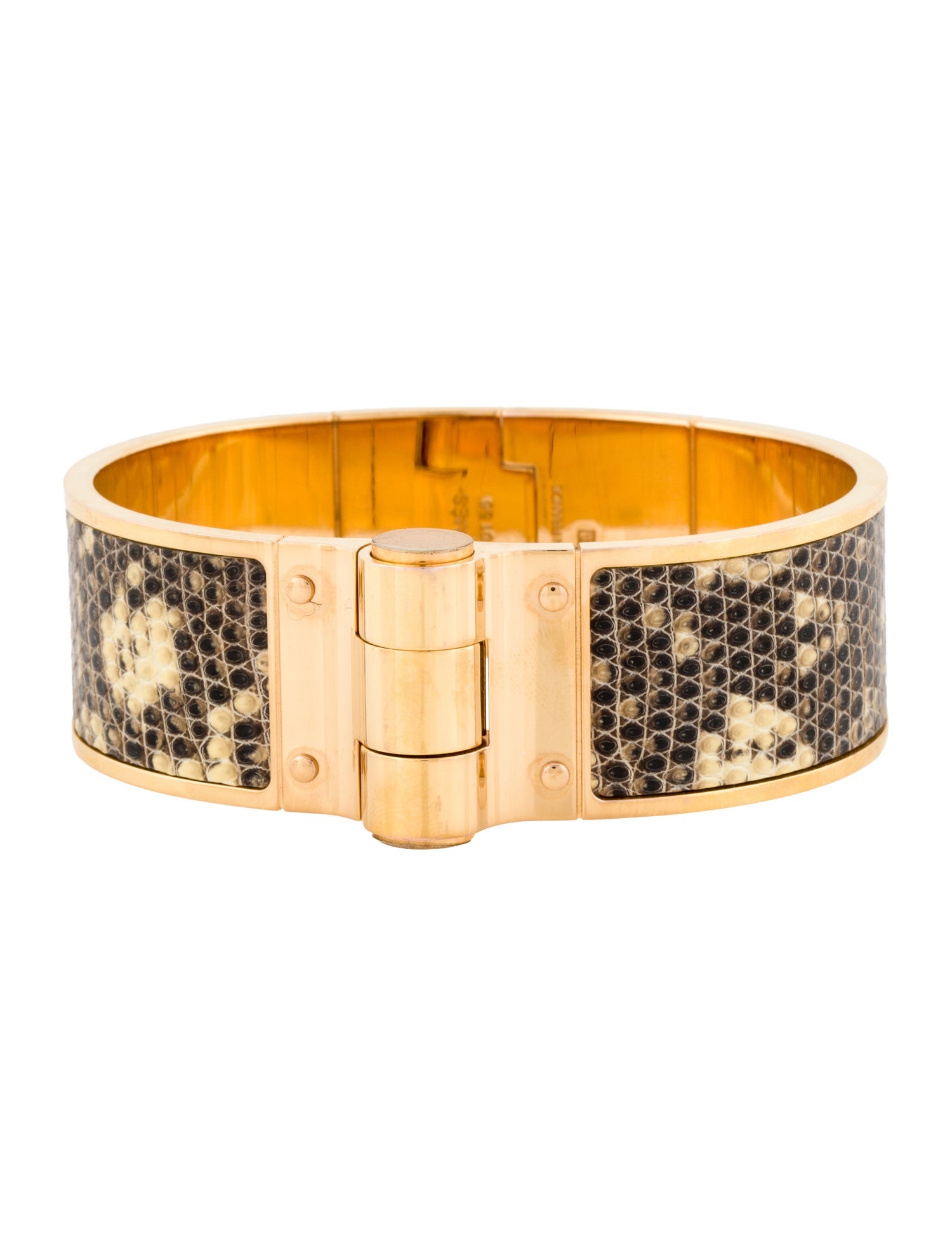 Hermès Lizard Wide Hinged Bangle Bracelet