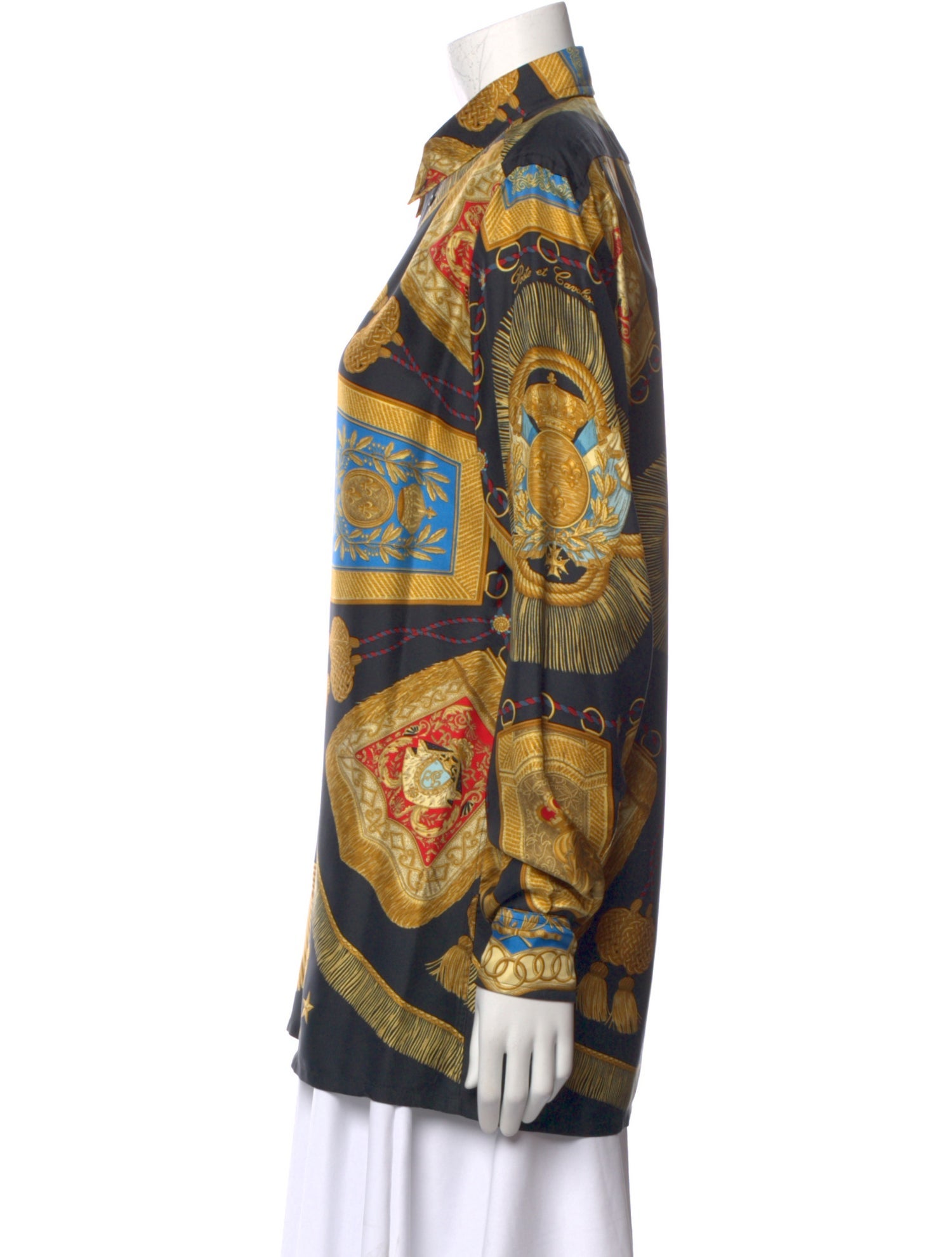 Hermès Silk Printed Button-Up Top