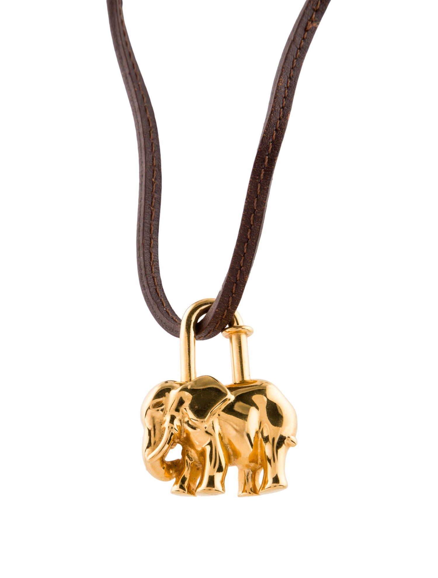 Hermès Leather Elephant Cadena Pendant Necklace