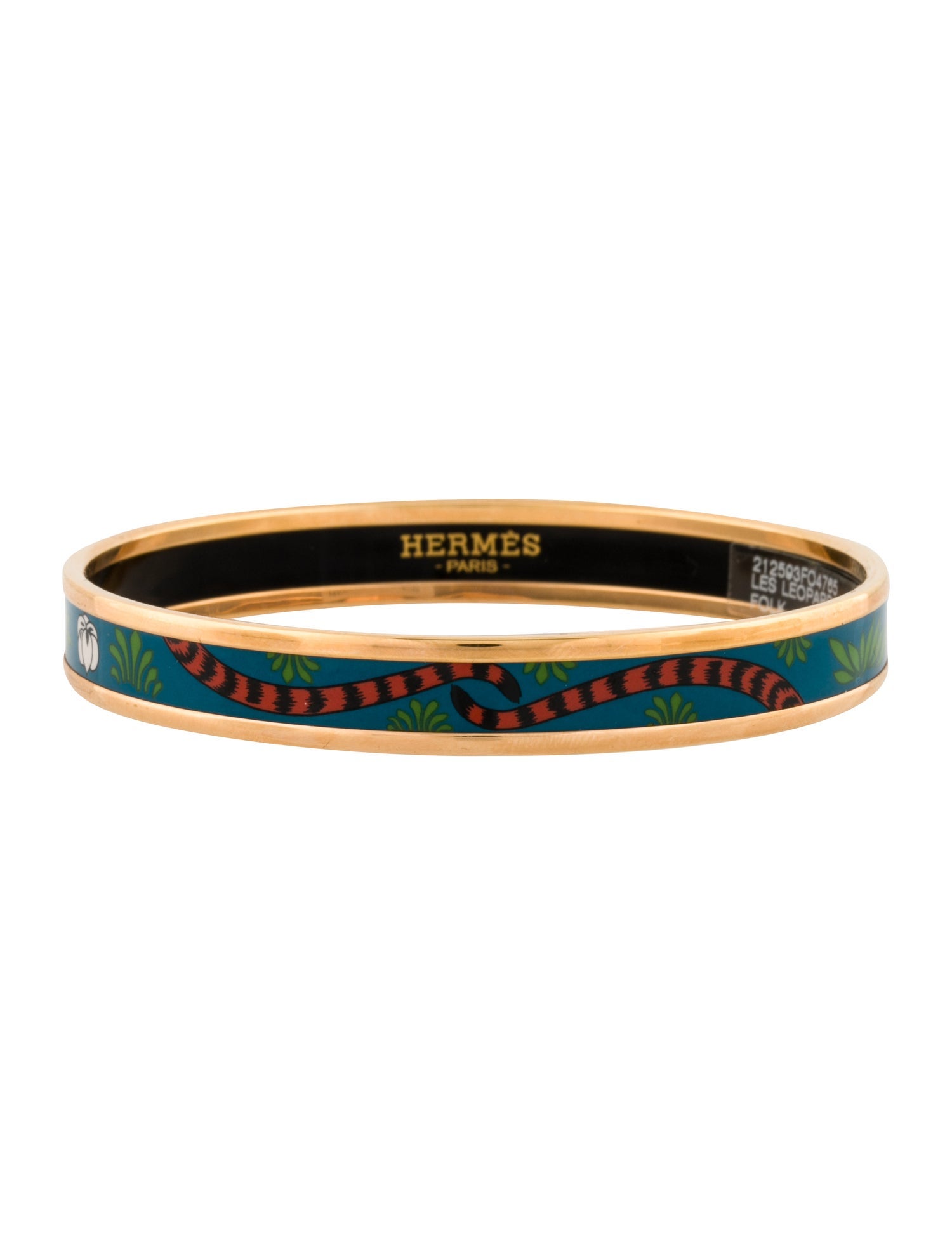 Hermès Les Leopards Narrow Enamel Bangle Bracelet