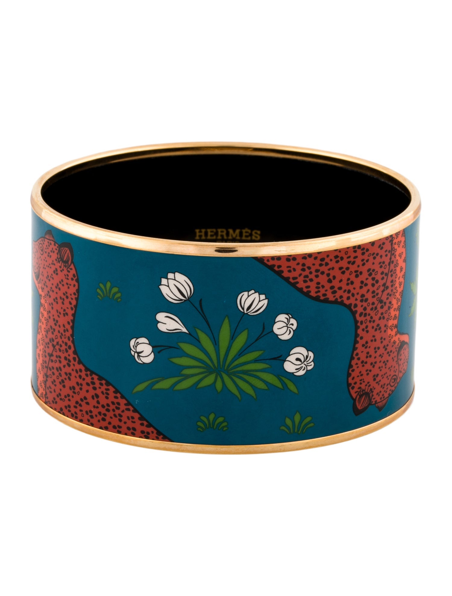 Hermès 'Les Léopards Folk' Extra Wide Enamel Bangle Bracelet