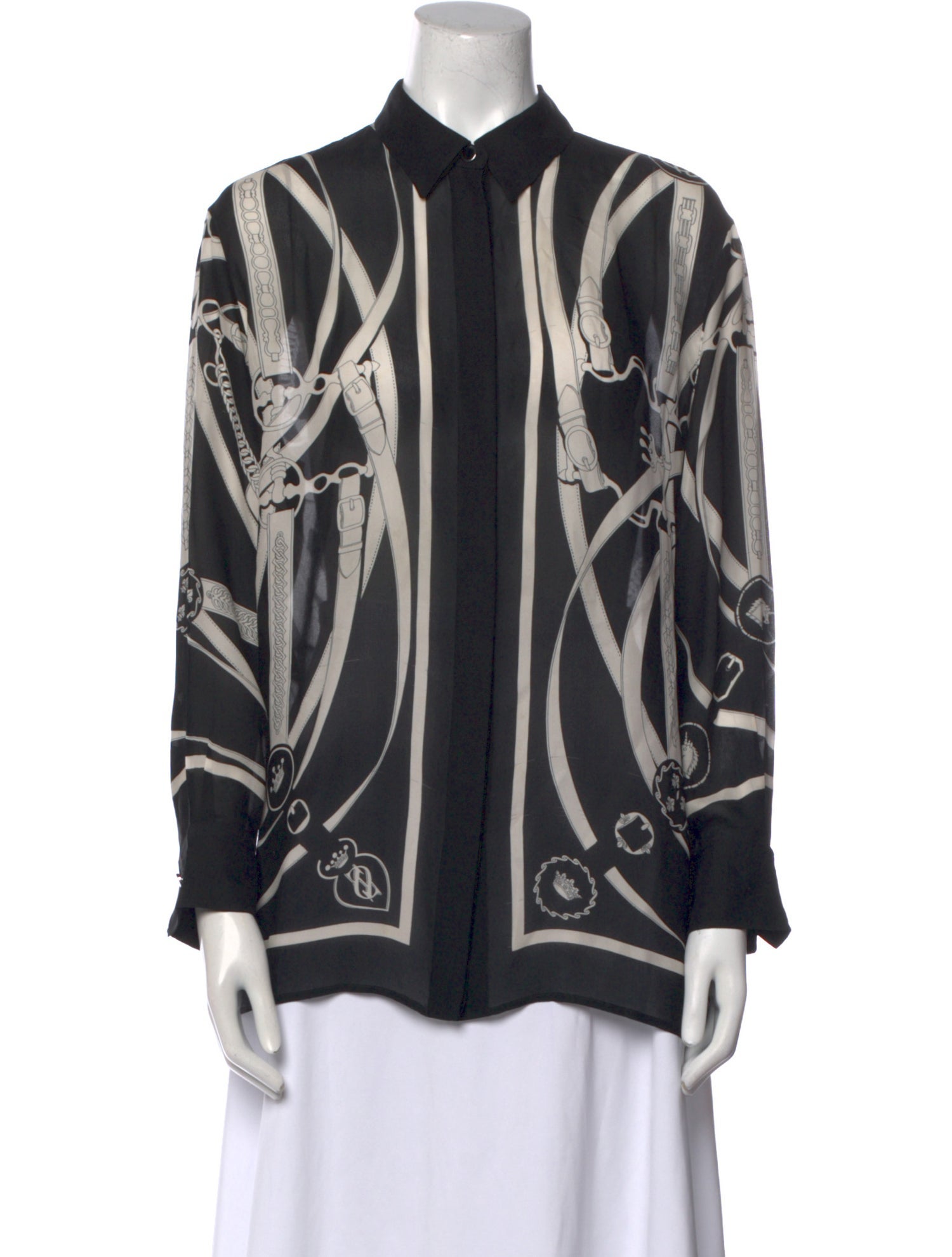 Hermès Silk Printed Button-Up Top