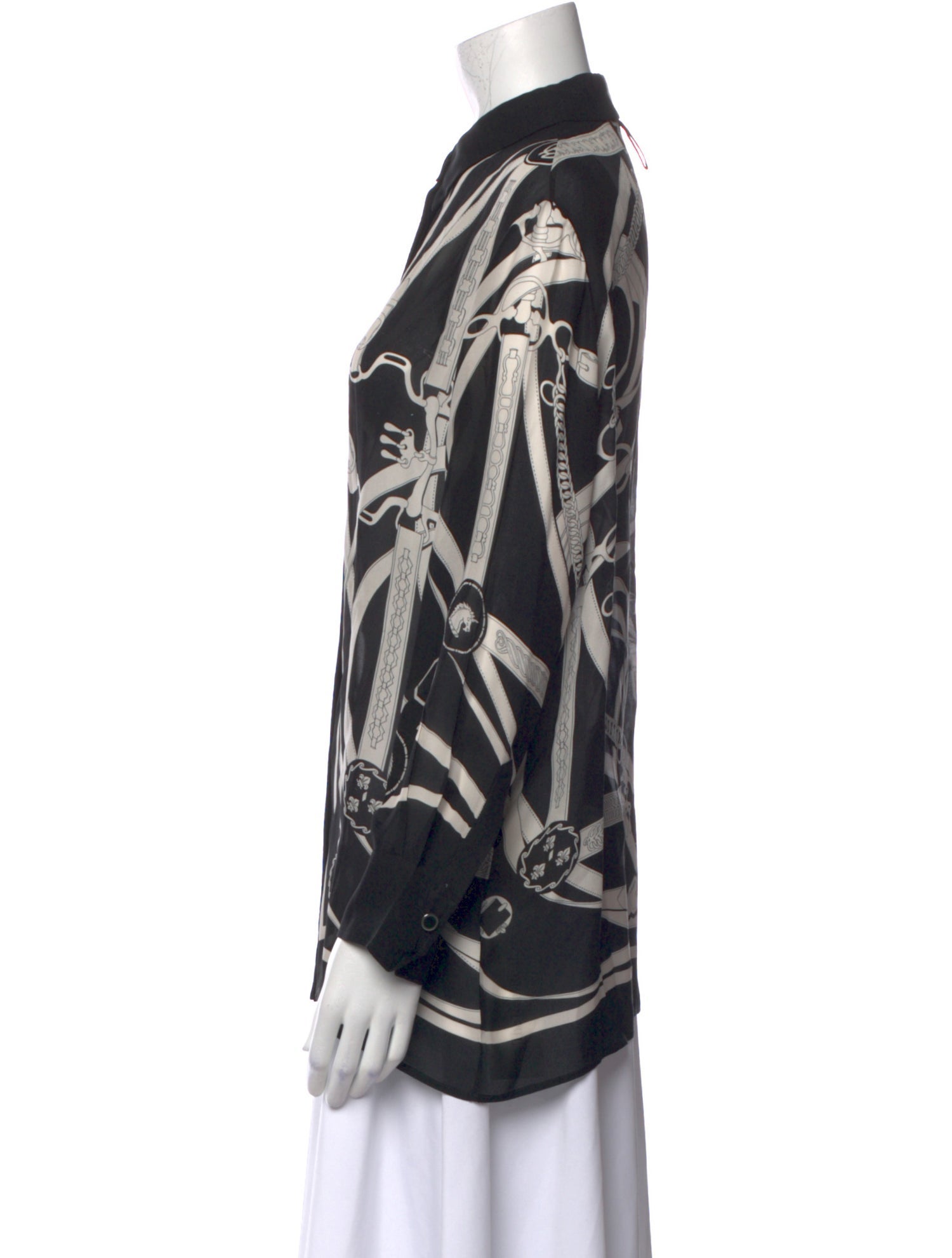 Hermès Silk Printed Button-Up Top