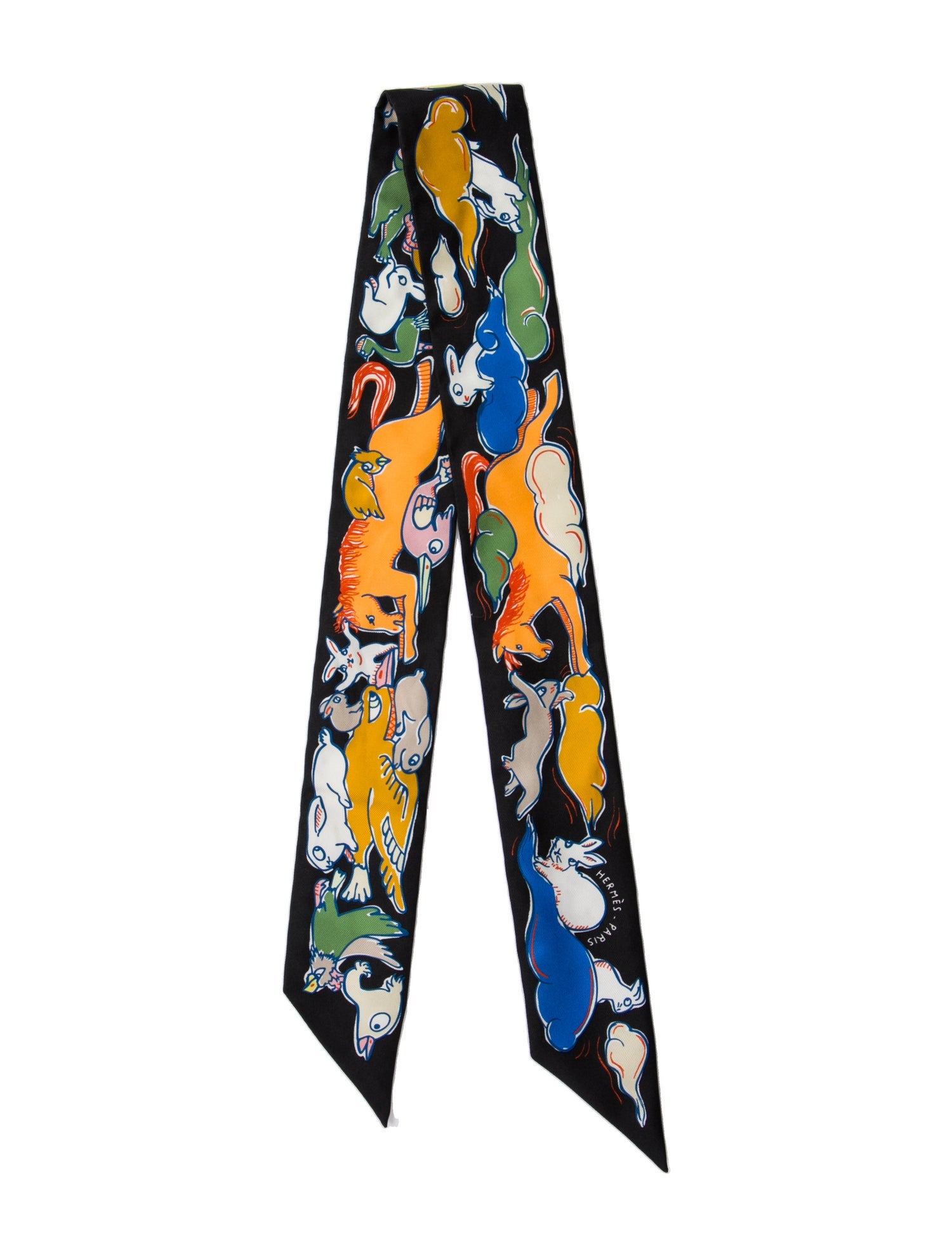 Hermès Mille et un Lapins Silk Twilly Scarf